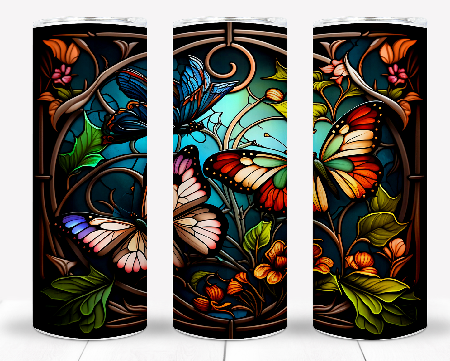 Stained Glass Butterflies Sublimation 20oz Images Bundle