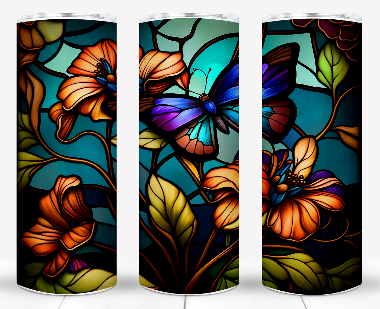 Stained Glass Butterflies Sublimation 20oz Images Bundle