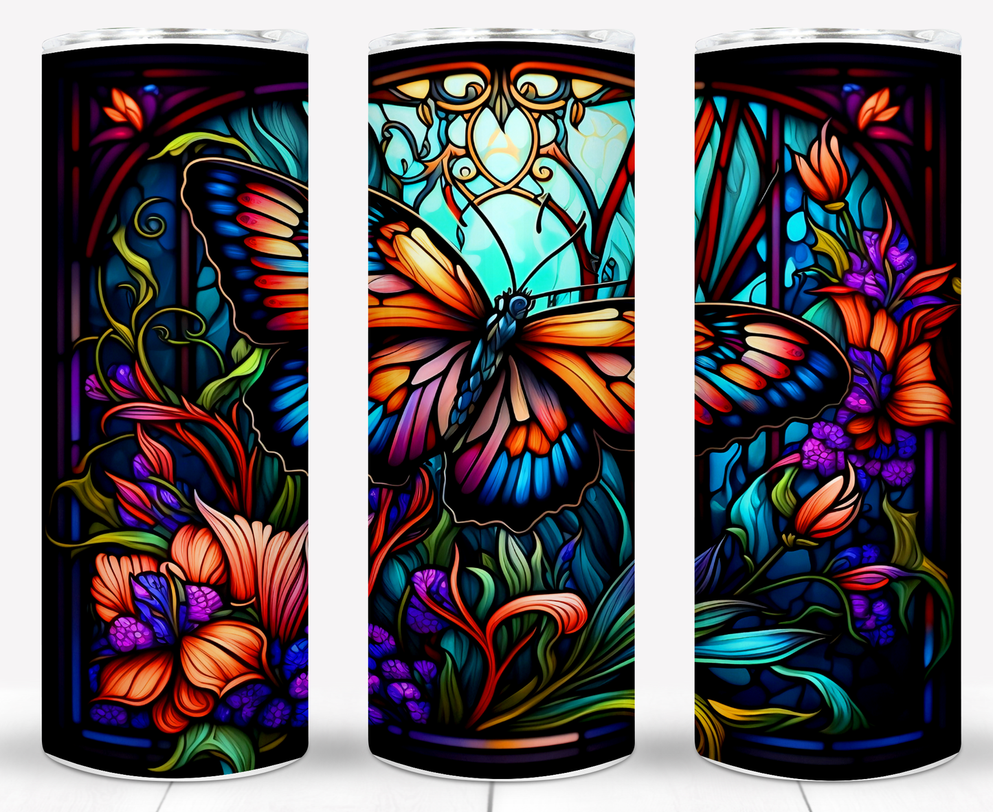 Stained Glass Butterflies Sublimation 20oz Images Bundle