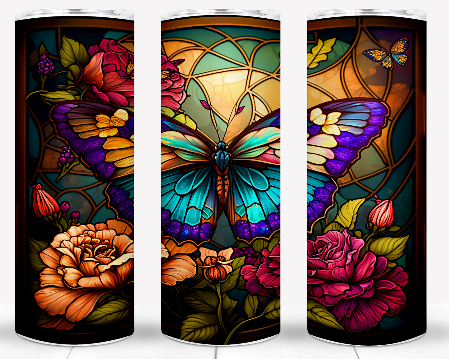 Stained Glass Butterflies Sublimation 20oz Images Bundle