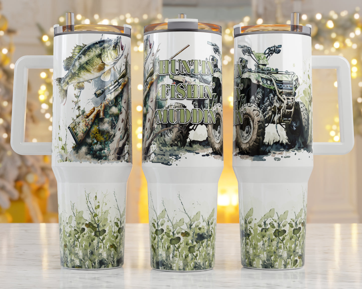 Huntin, Muddin & Fishin 40oz Sublimation Tumbler Image