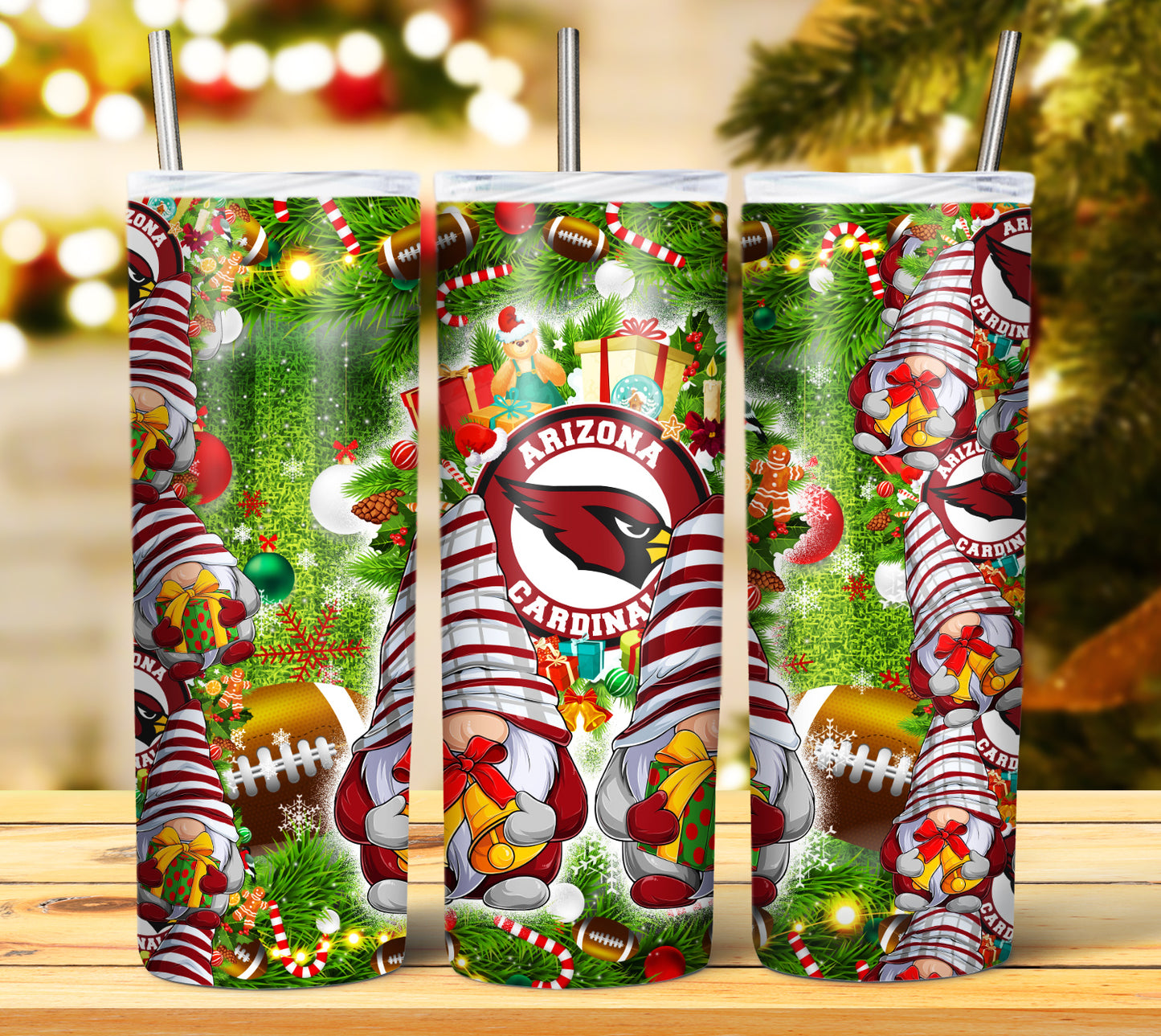 Christmas Football Gnomes 20oz Sublimation Tumbler Image