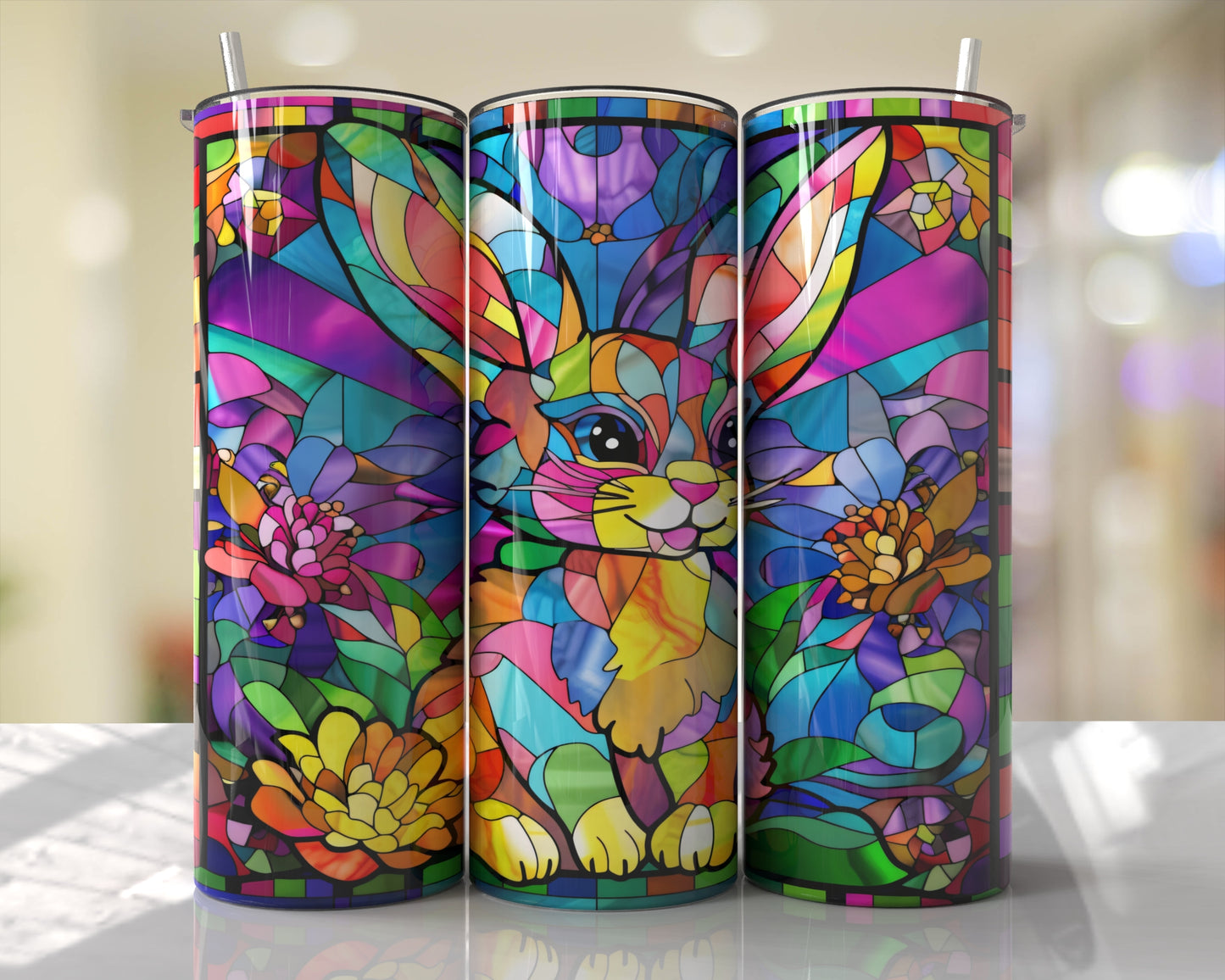 Stain Glass Bunny 20oz Sublimation Tumbler Image