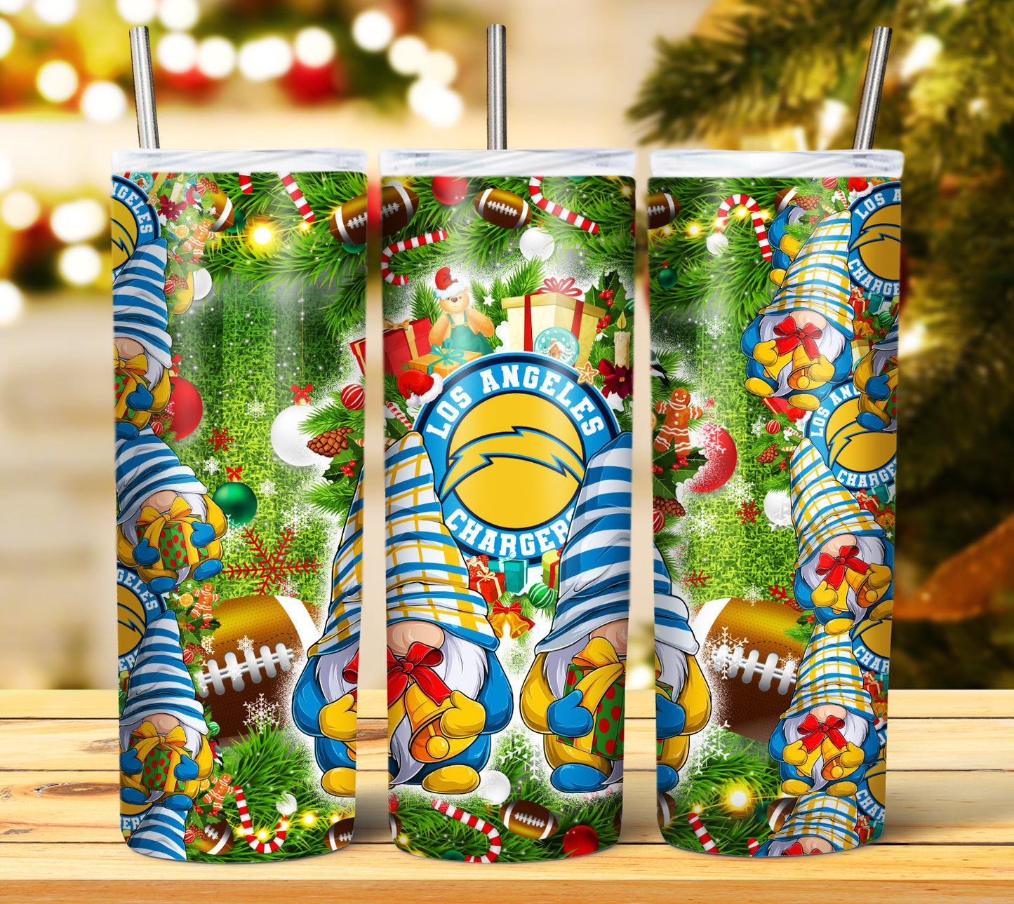 Christmas Football Gnomes 20oz Sublimation Tumbler Image