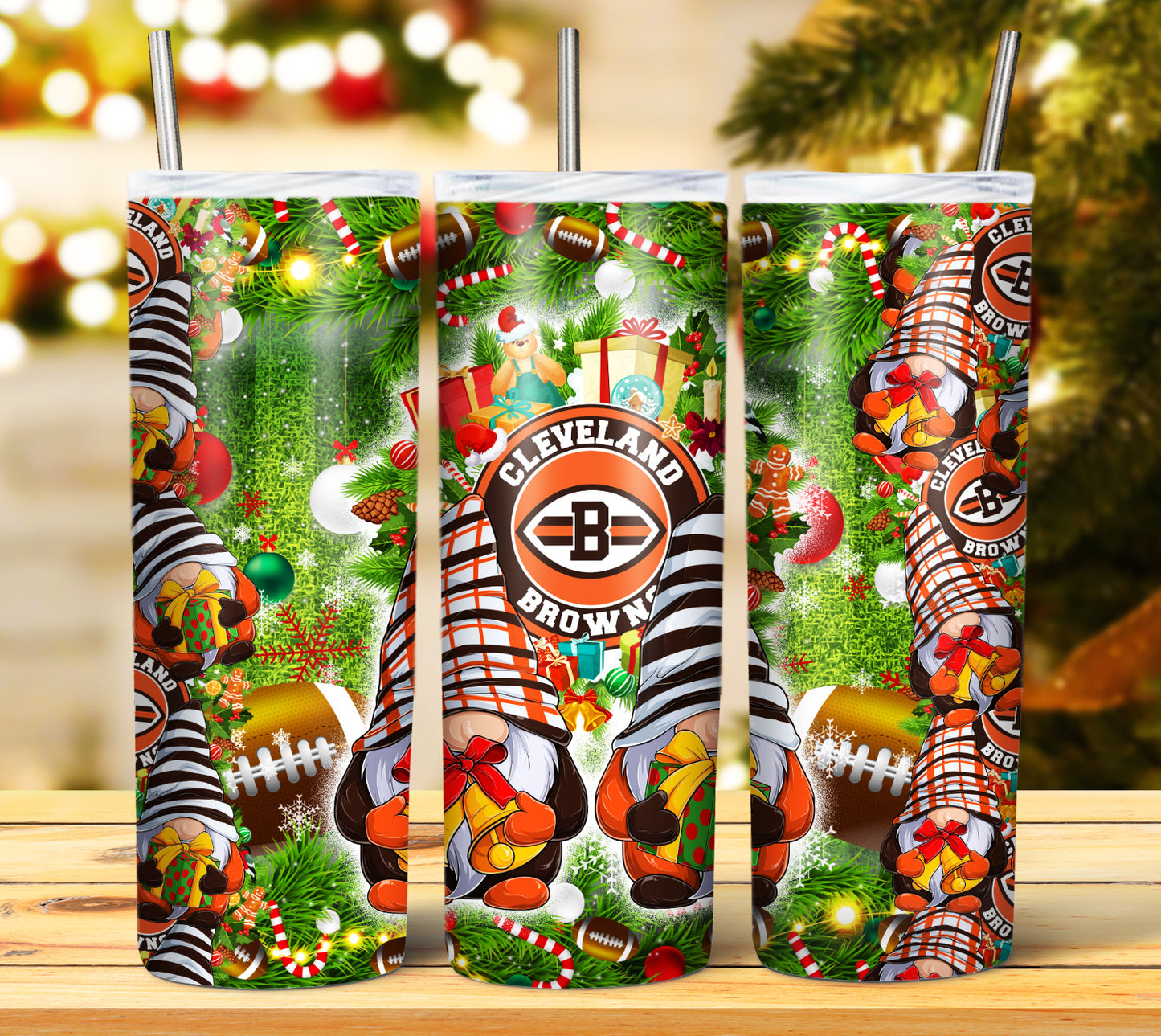 Christmas Football Gnomes 20oz Sublimation Tumbler Image