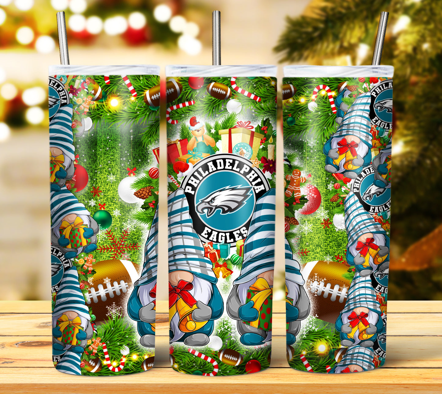 Christmas Football Gnomes 20oz Sublimation Tumbler Image