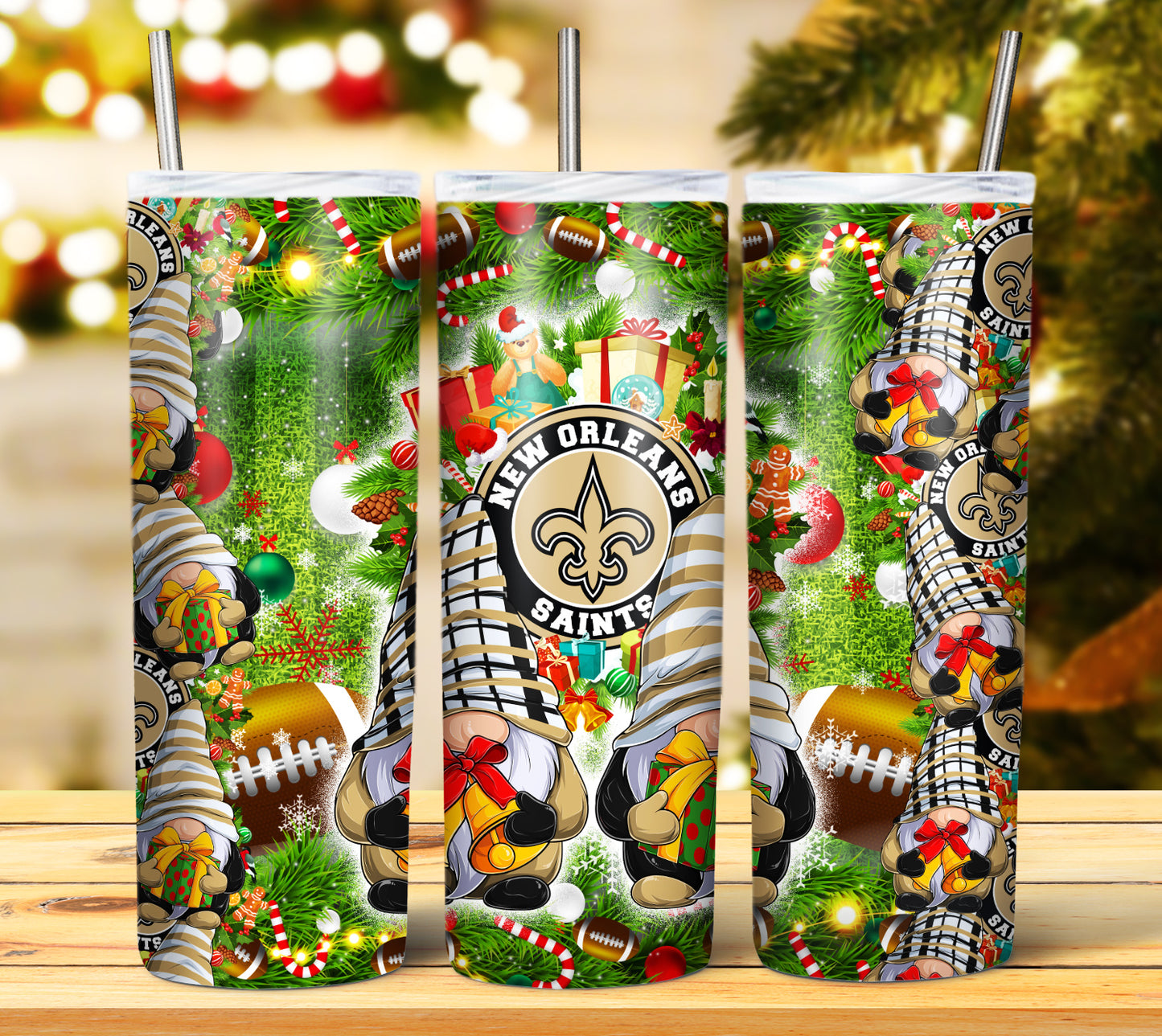 Christmas Football Gnomes 20oz Sublimation Tumbler Image