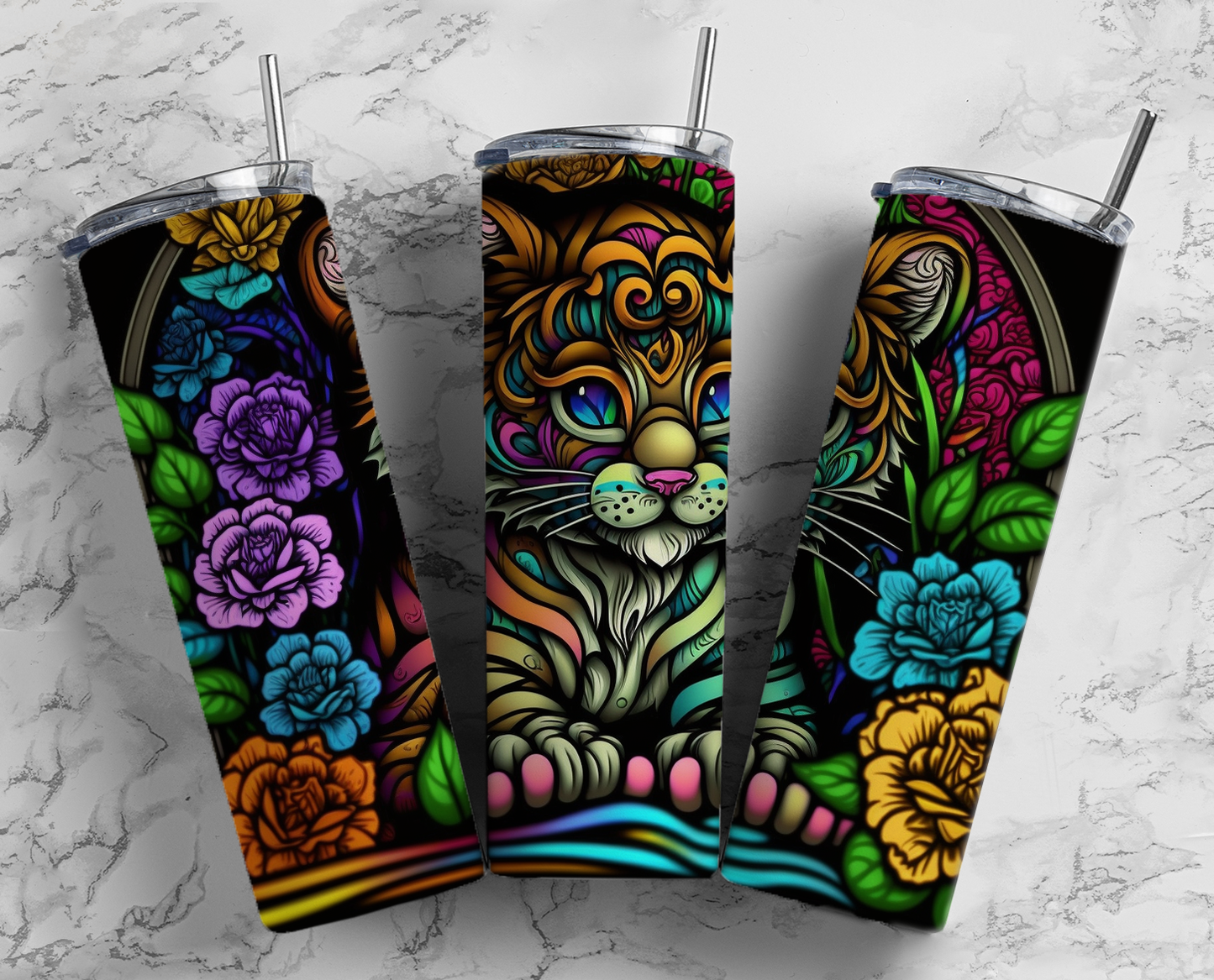 Stain Glass Tiger 20oz Sublimation Tumbler Image