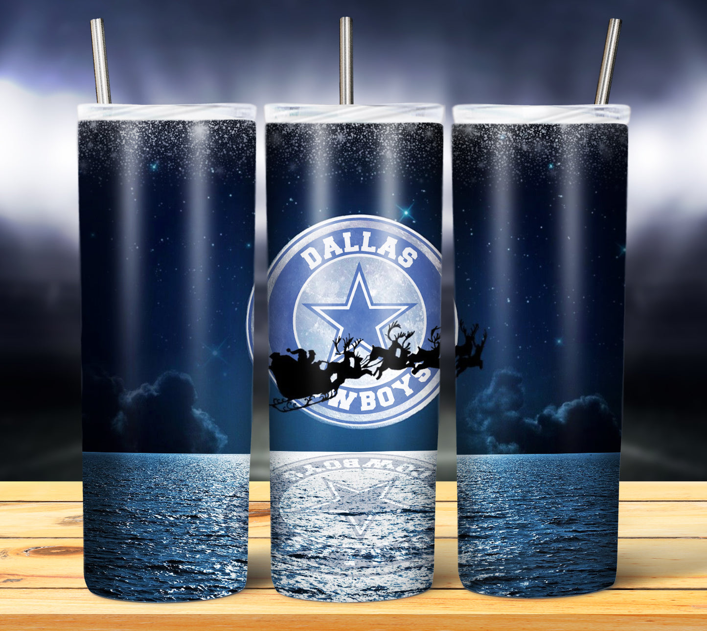 Santa Moon Football 20oz Sublimation Tumbler Image