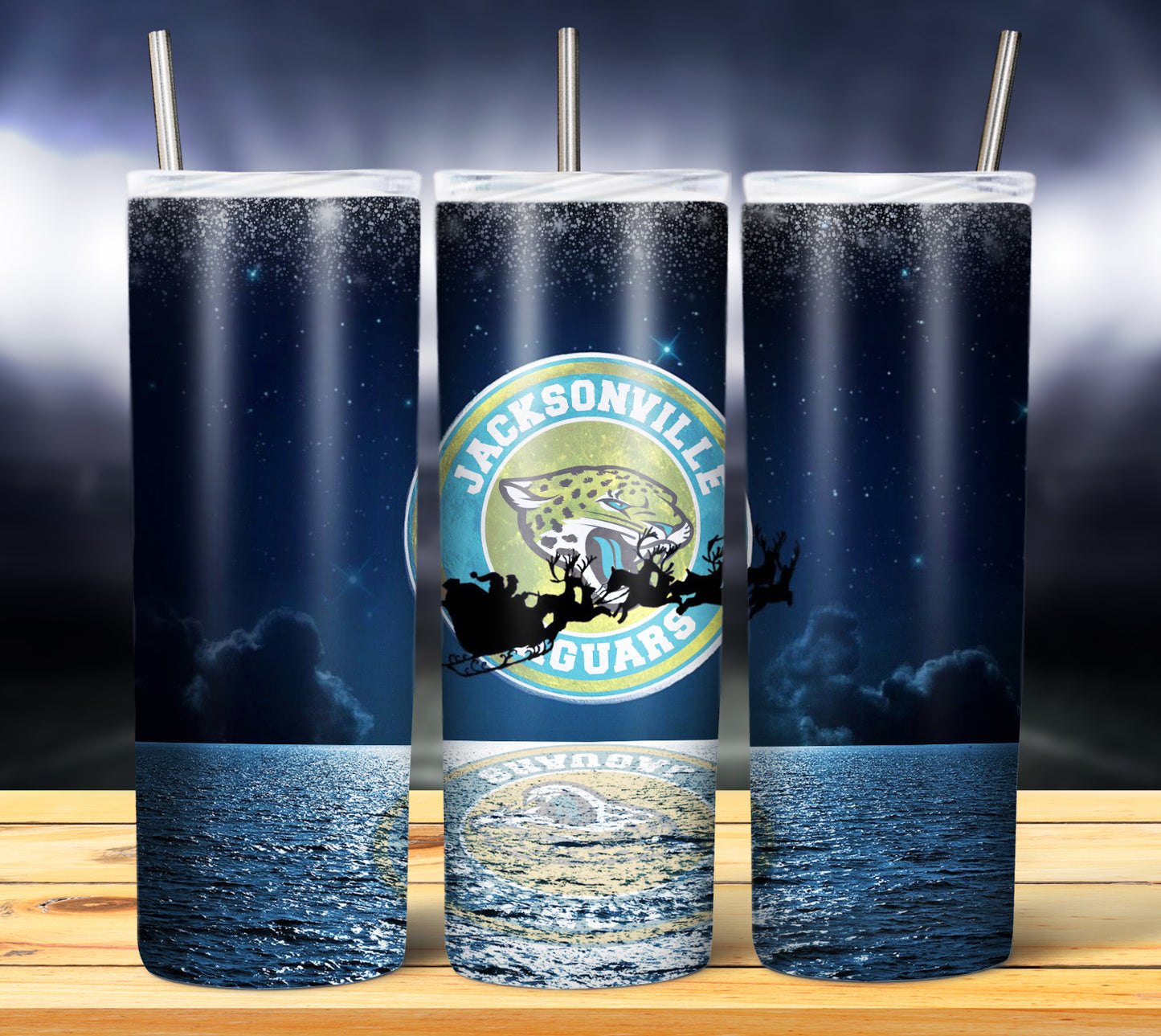 Santa Moon Football 20oz Sublimation Tumbler Image