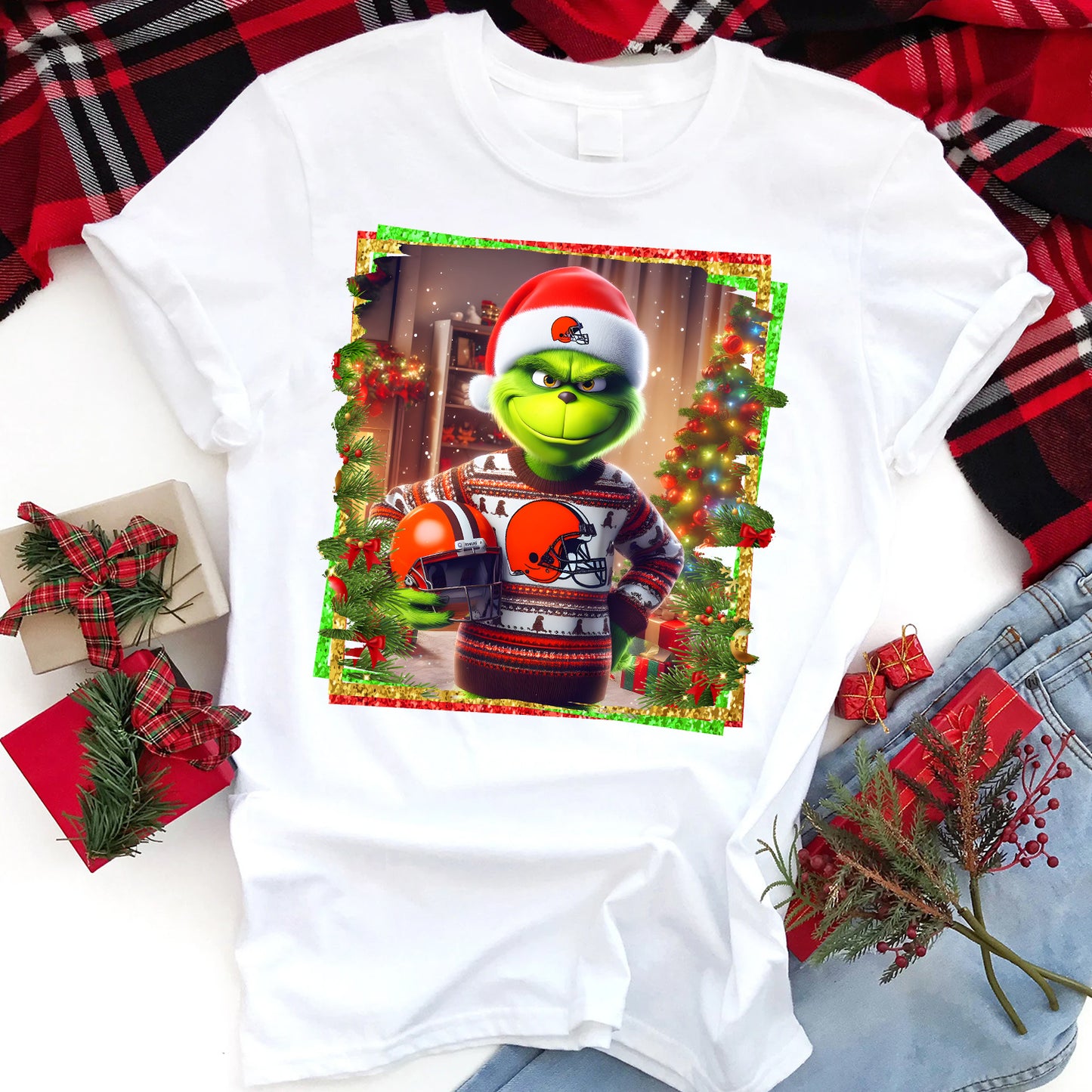 Christmas Grouch Football Sublimation T-Shirt Images / DTF