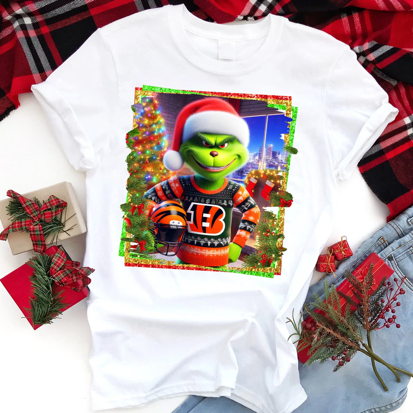 Christmas Grouch Football Sublimation T-Shirt Images / DTF