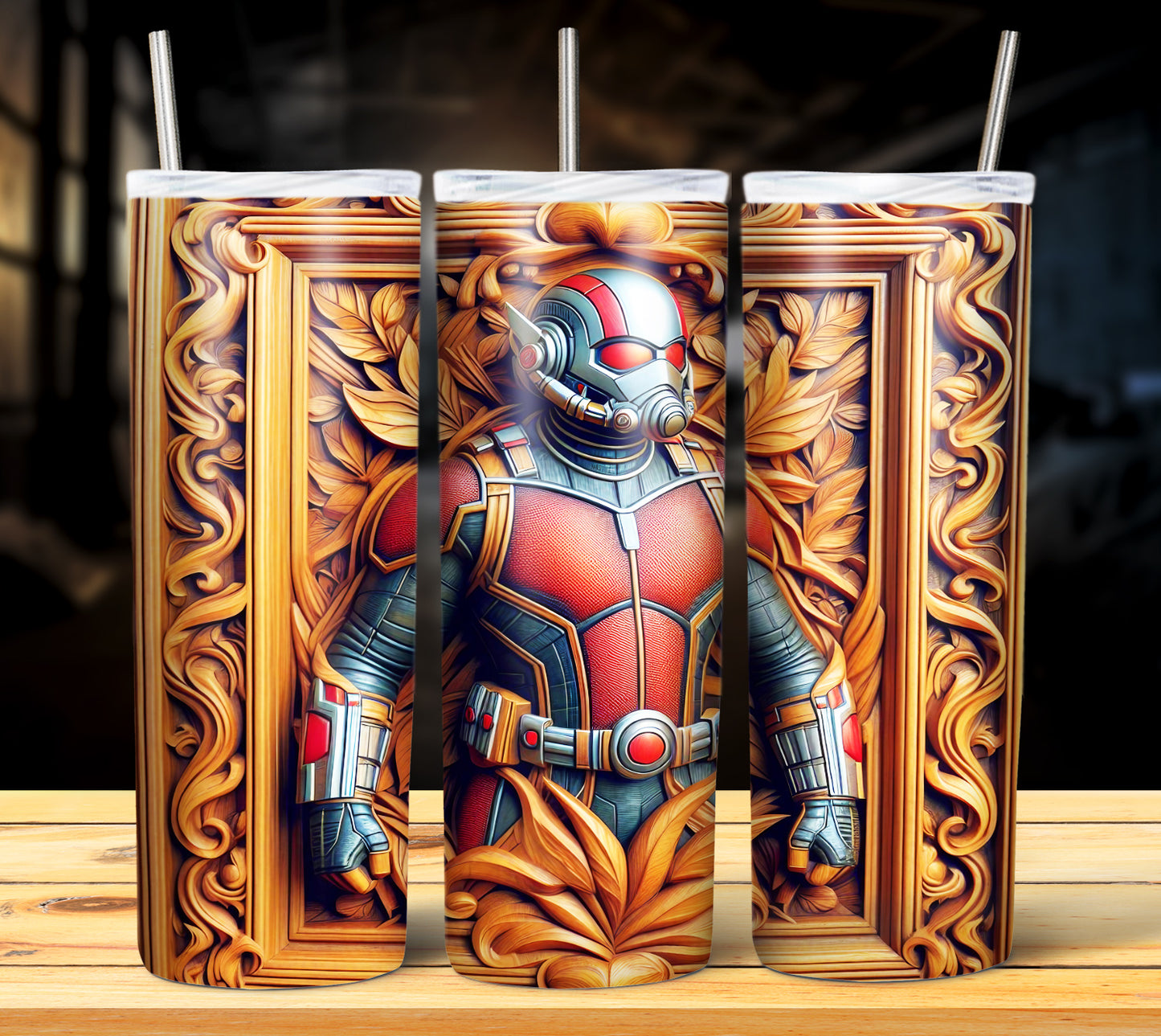 Superhero WoodCarve Sublimation Tumbler Images Bundle 20 oz