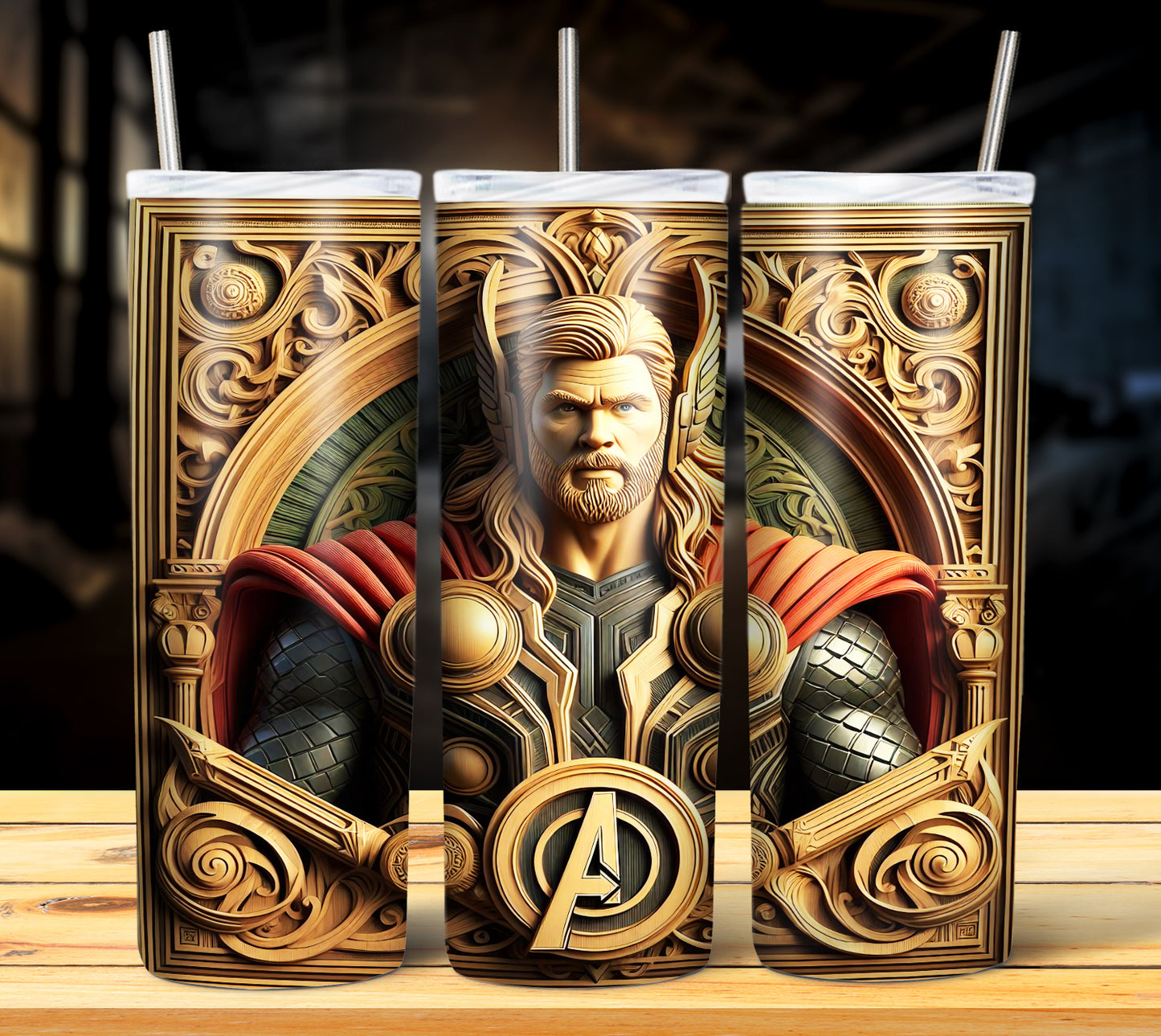 Superhero WoodCarve Sublimation Tumbler Images Bundle 20 oz