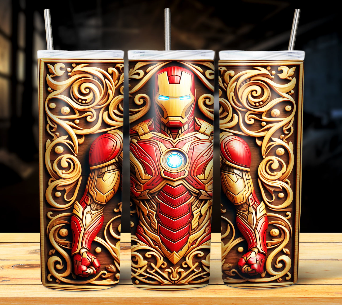 Superhero WoodCarve Sublimation Tumbler Images Bundle 20 oz