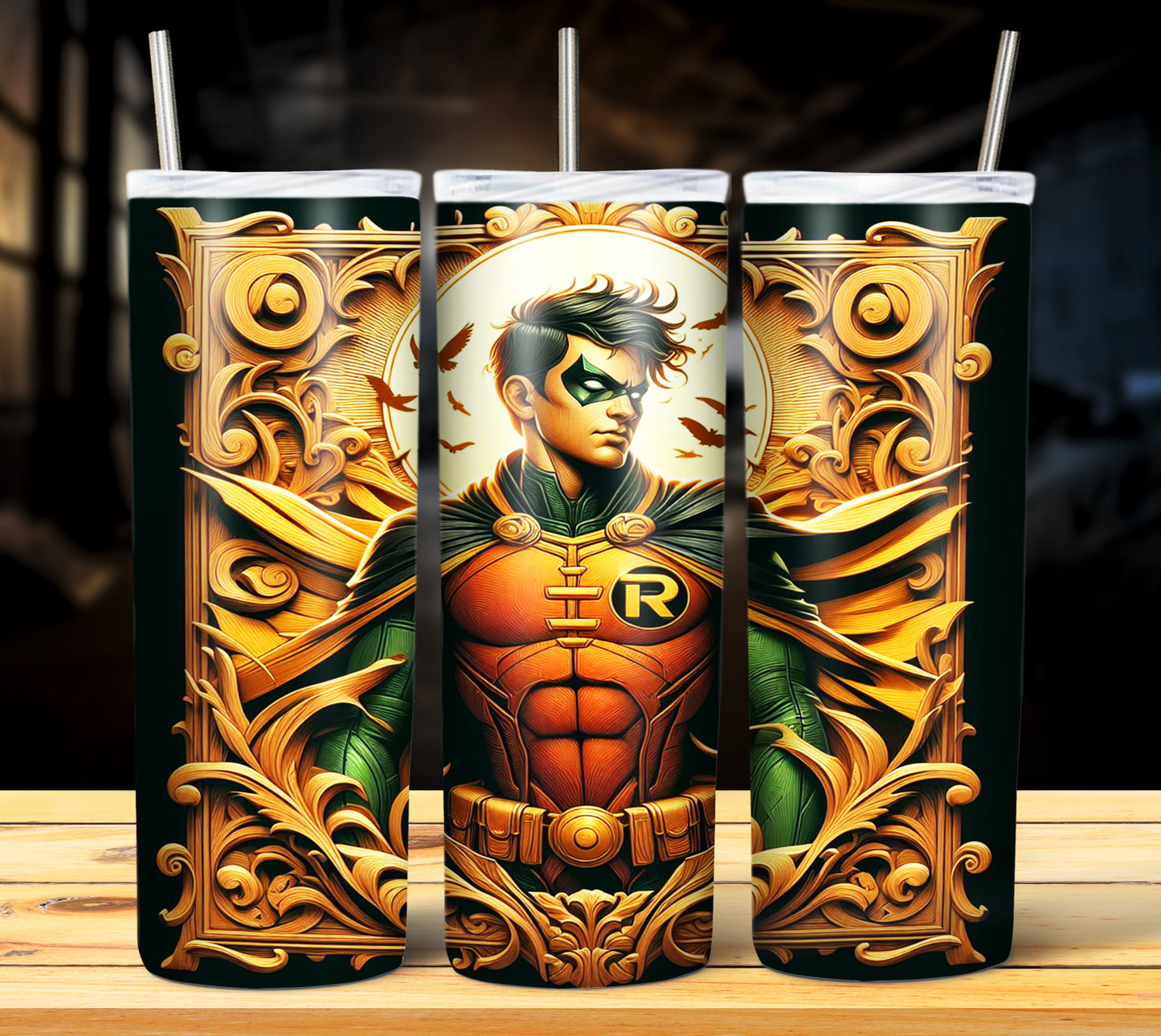 Superhero WoodCarve Sublimation Tumbler Images Bundle 20 oz