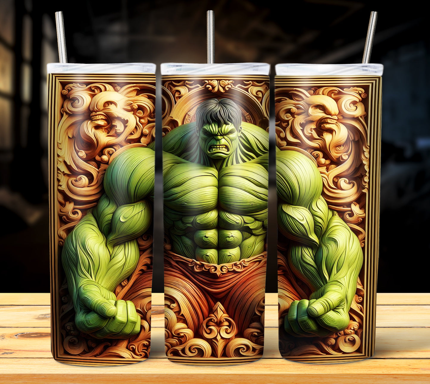 Superhero WoodCarve Sublimation Tumbler Images Bundle 20 oz