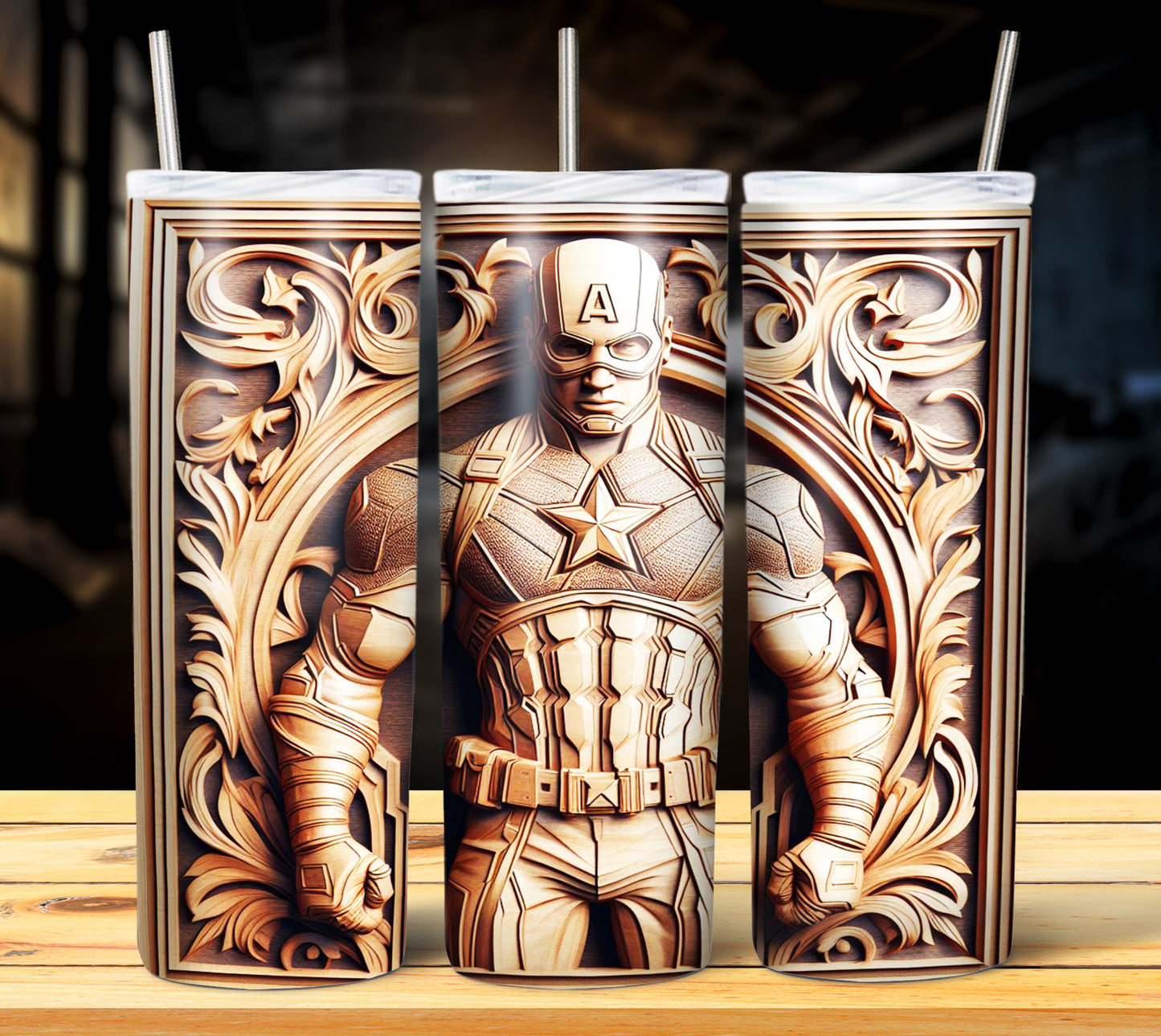 Superhero WoodCarve Sublimation Tumbler Images Bundle 20 oz