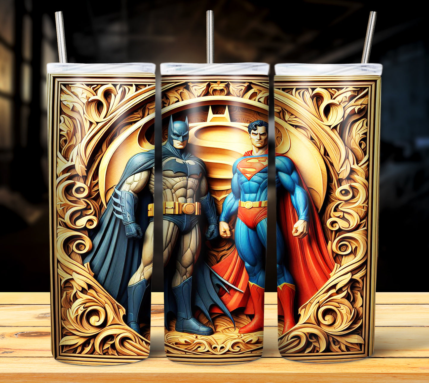 Superhero WoodCarve Sublimation Tumbler Images Bundle 20 oz