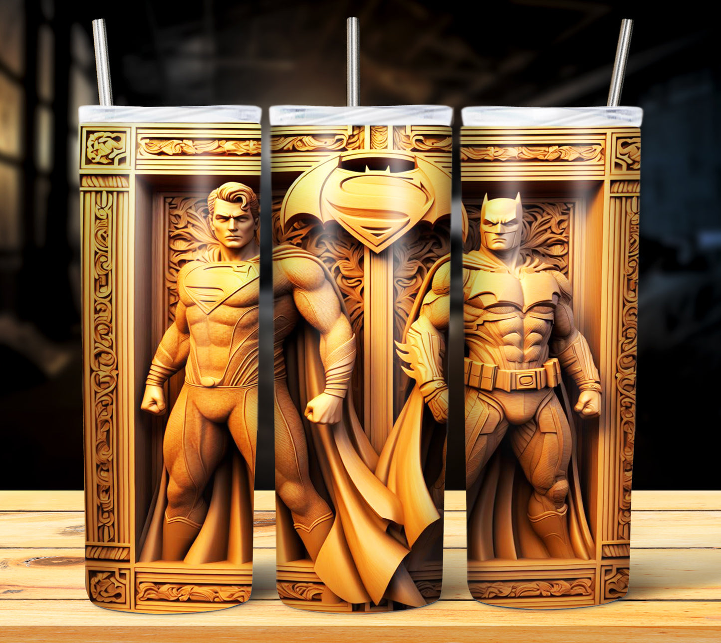 Superhero WoodCarve Sublimation Tumbler Images Bundle 20 oz