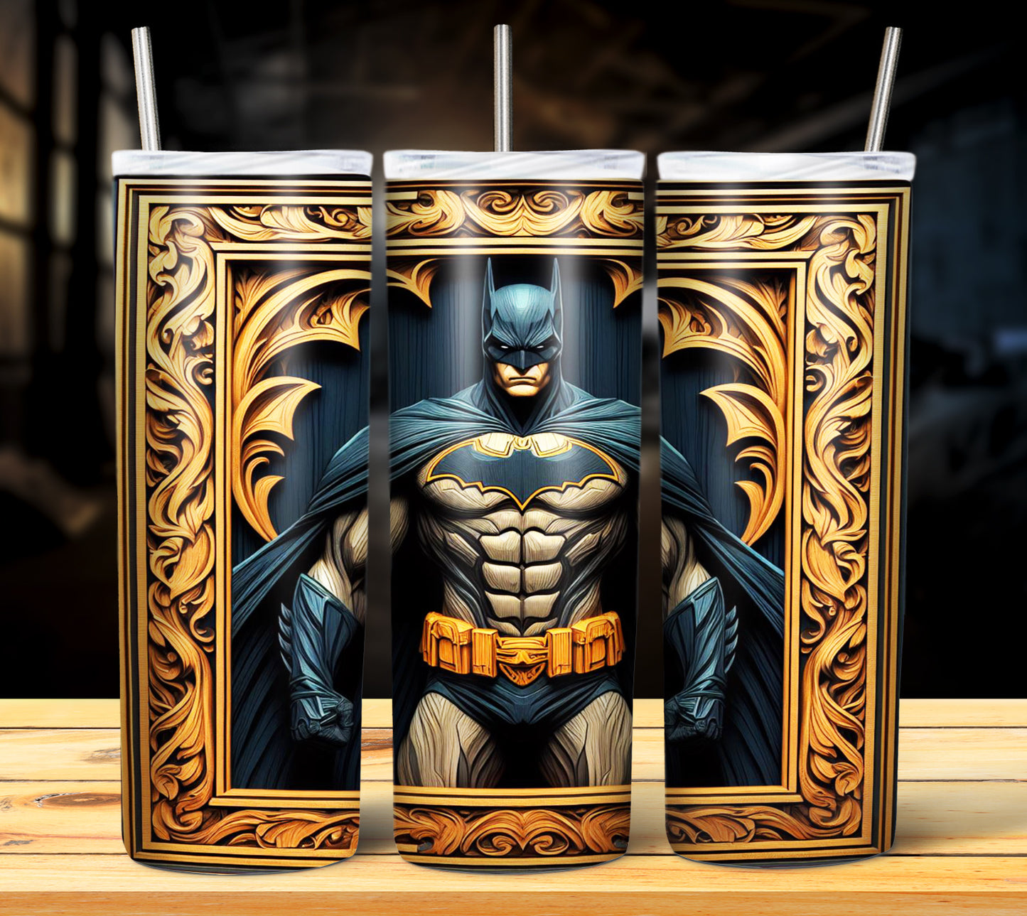 Superhero WoodCarve Sublimation Tumbler Images Bundle 20 oz