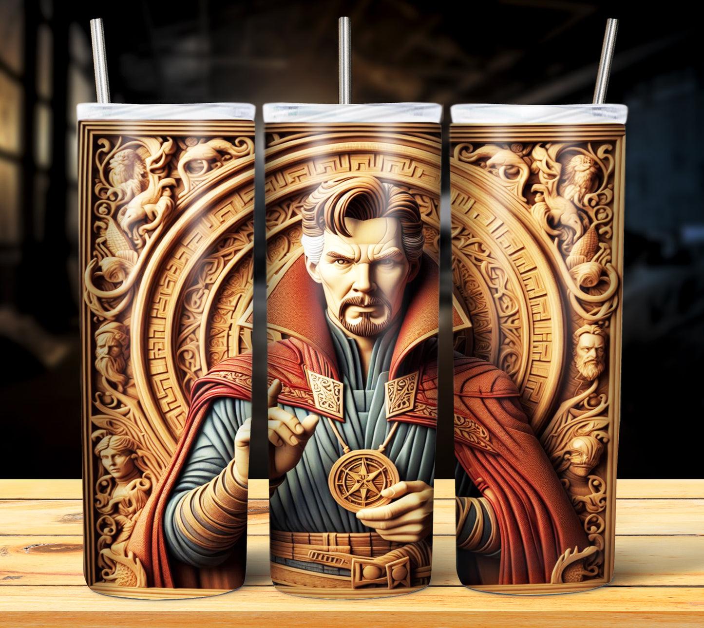 Superhero WoodCarve Sublimation Tumbler Images Bundle 20 oz