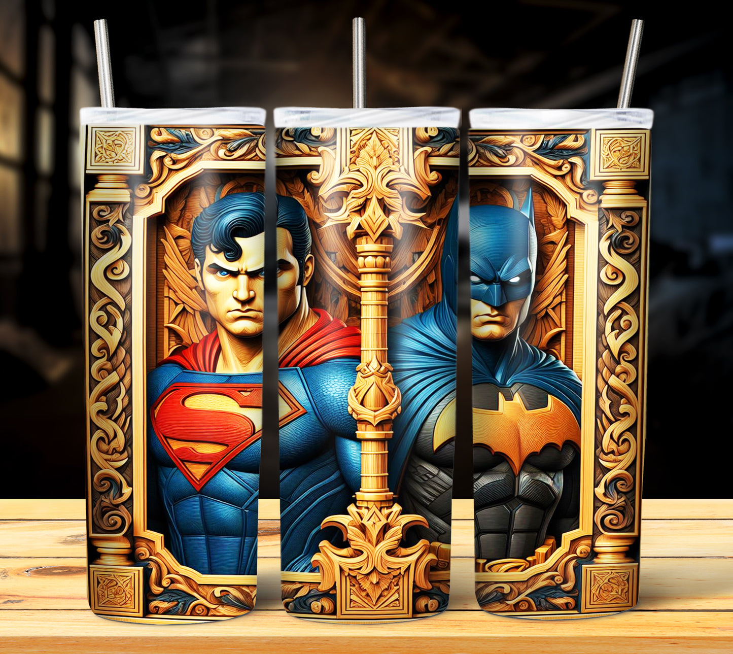 Superhero WoodCarve Sublimation Tumbler Images Bundle 20 oz