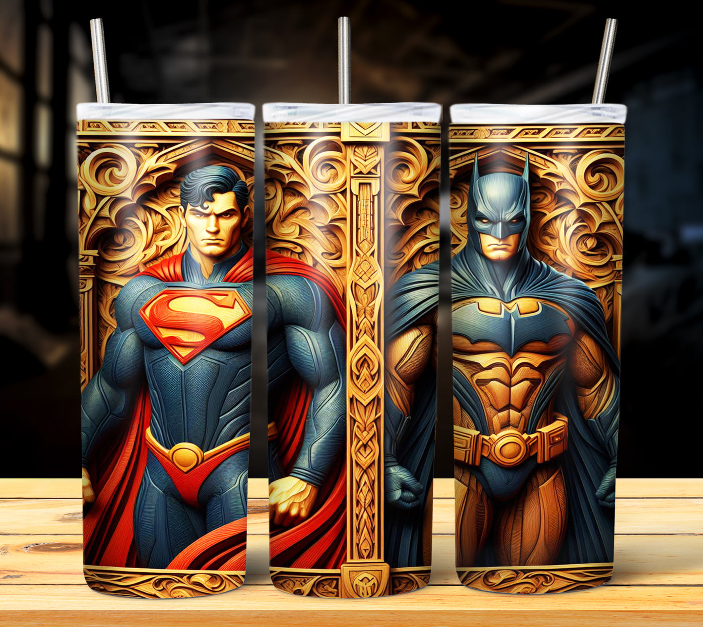 Superhero WoodCarve Sublimation Tumbler Images Bundle 20 oz