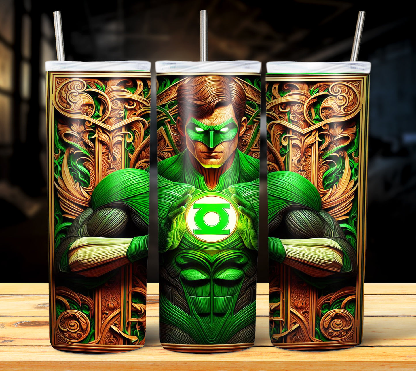 Superhero WoodCarve Sublimation Tumbler Images Bundle 20 oz