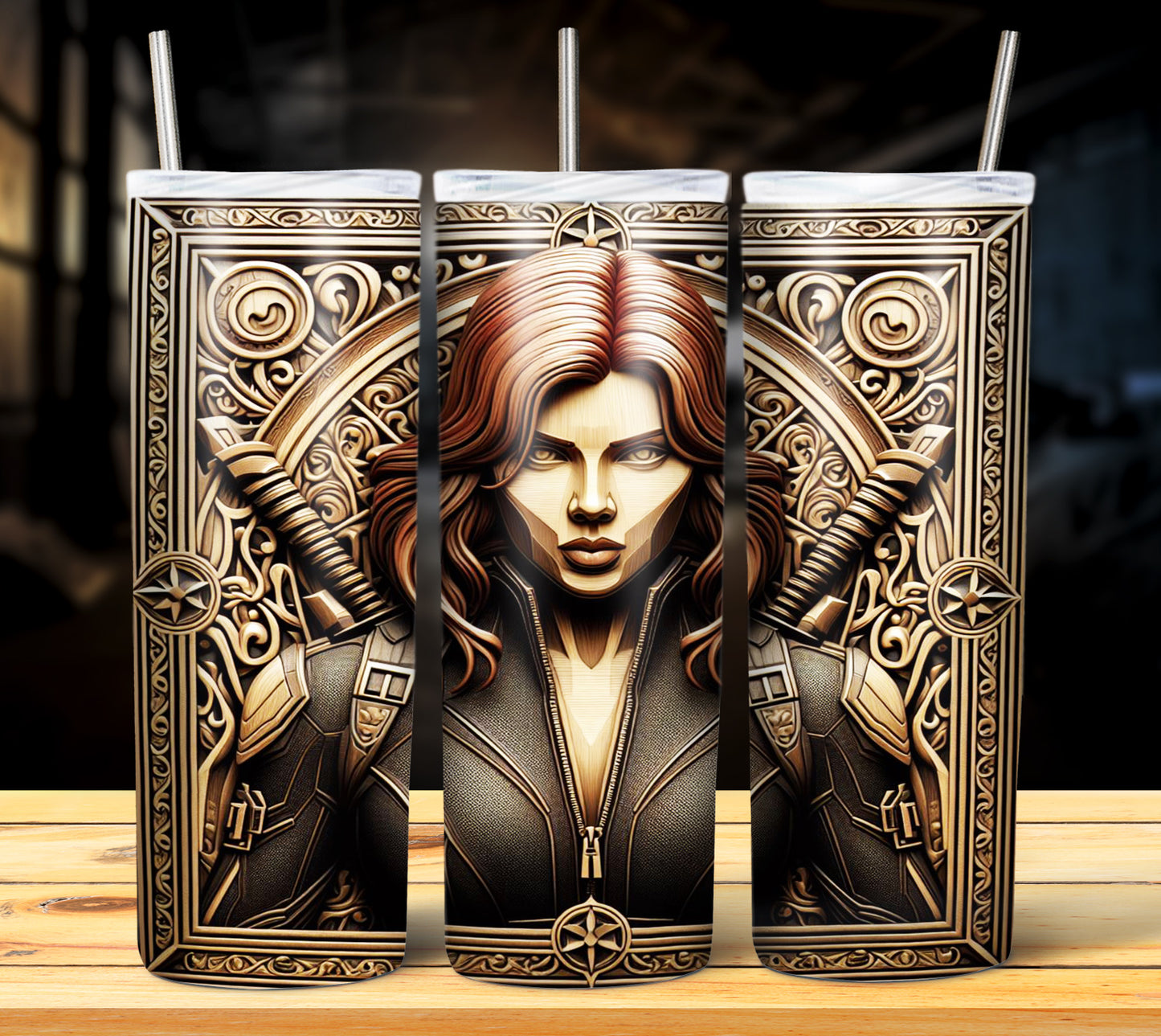 Superhero WoodCarve Sublimation Tumbler Images Bundle 20 oz