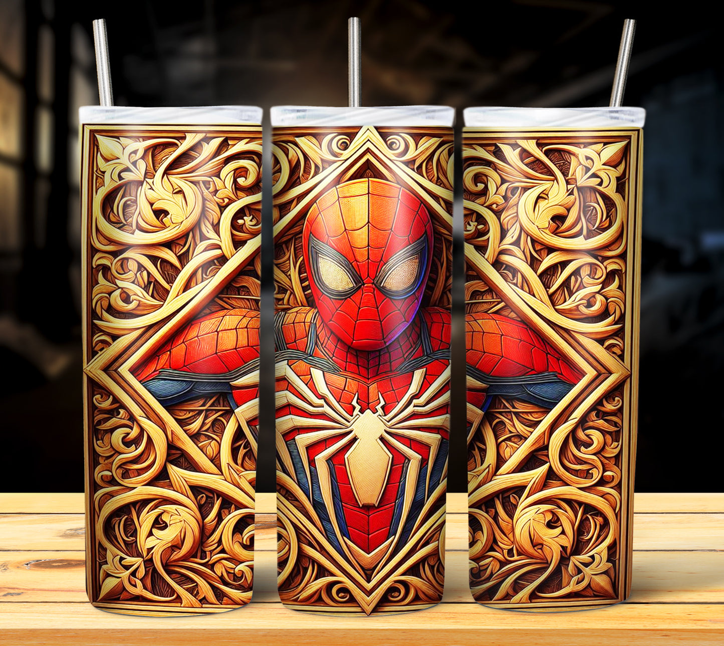 Superhero WoodCarve Sublimation Tumbler Images Bundle 20 oz