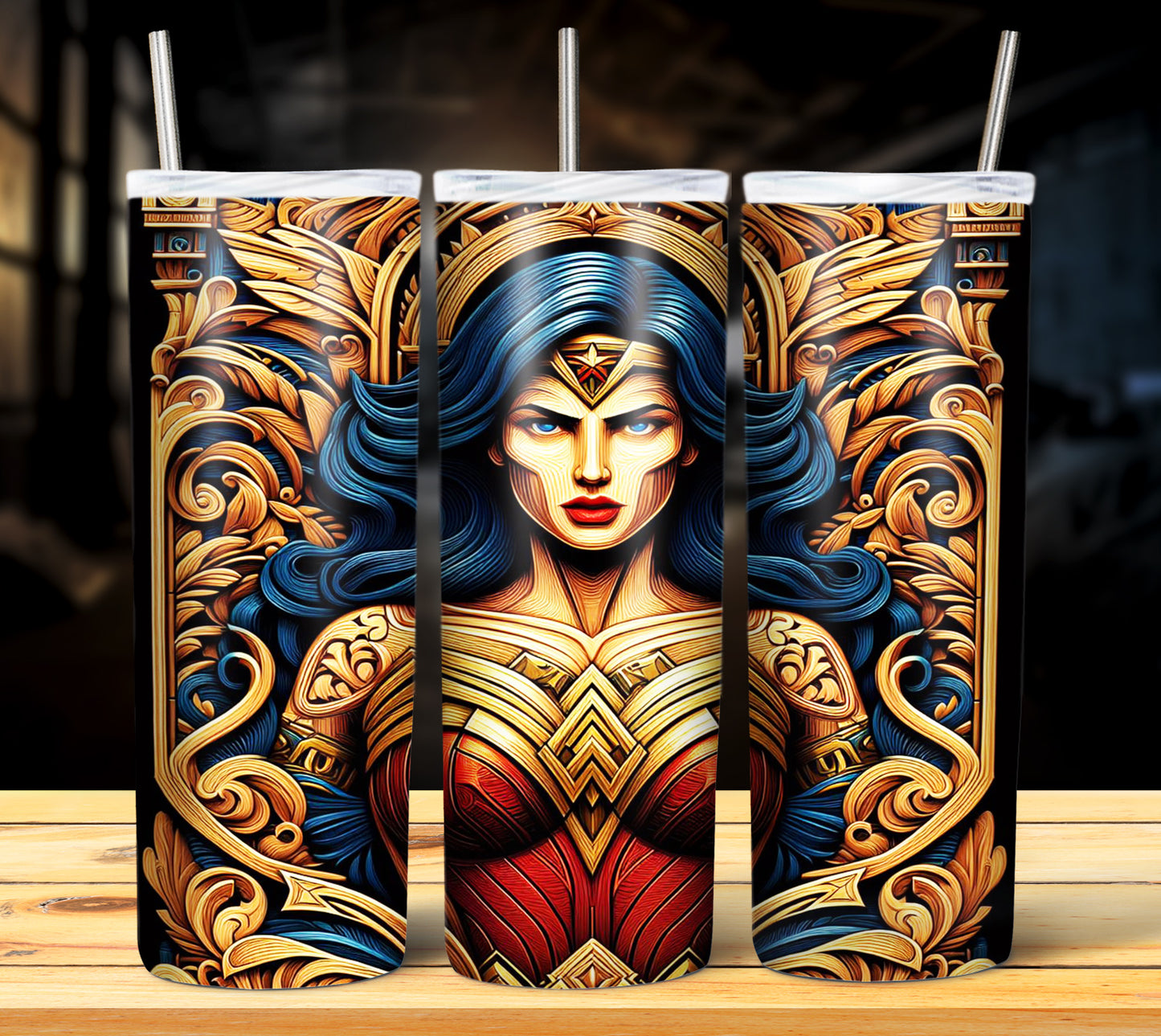 Superhero WoodCarve Sublimation Tumbler Images Bundle 20 oz