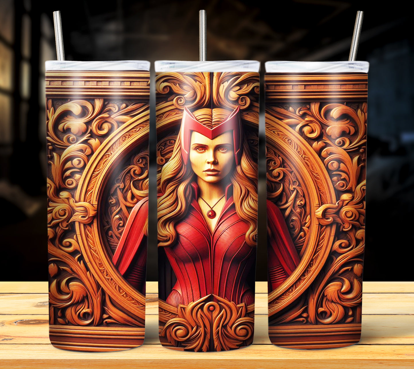 Superhero WoodCarve Sublimation Tumbler Images Bundle 20 oz