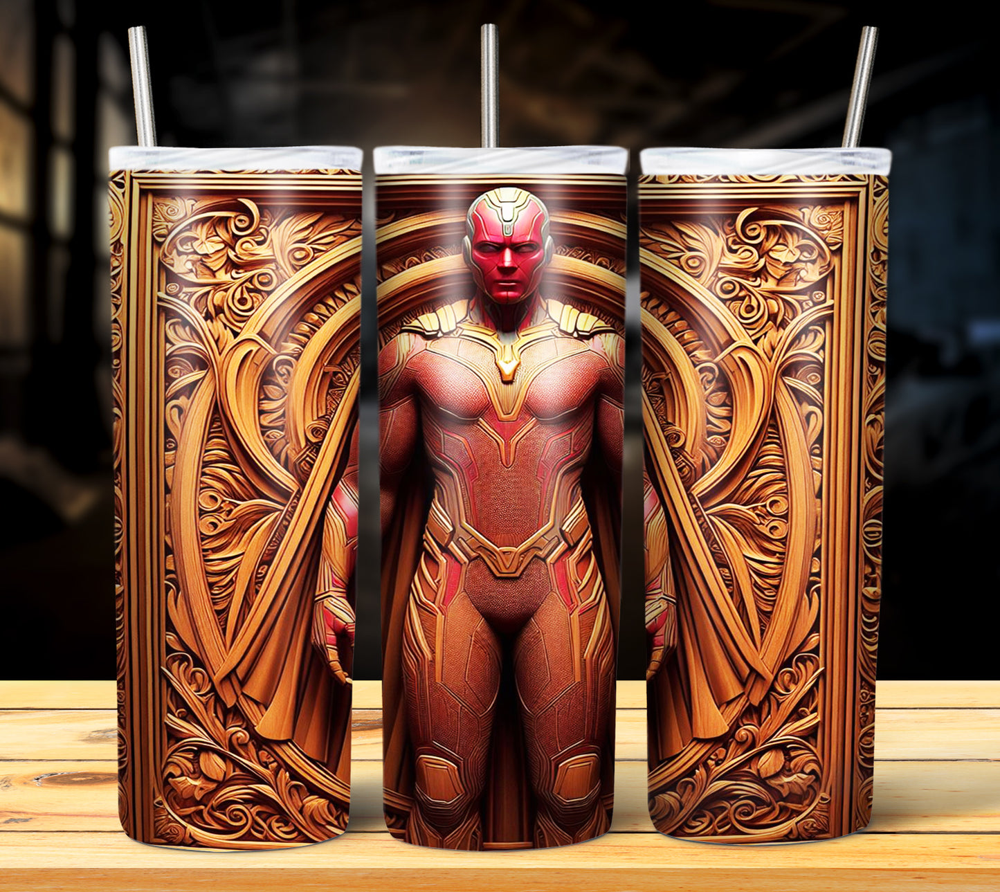 Superhero WoodCarve Sublimation Tumbler Images Bundle 20 oz