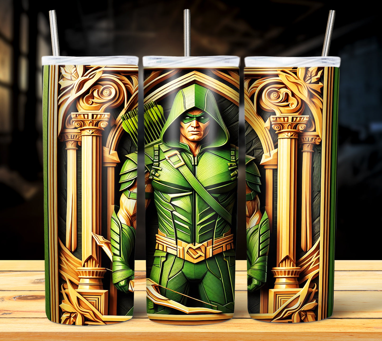 Superhero WoodCarve Sublimation Tumbler Images Bundle 20 oz