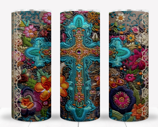 Embroidered Cross 20oz Sublimation Tumbler Image