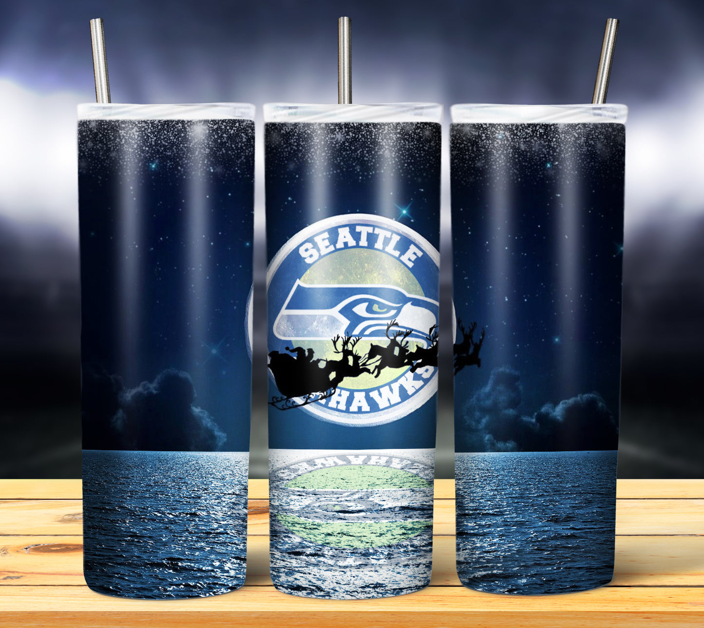 Santa Moon Football 20oz Sublimation Tumbler Image