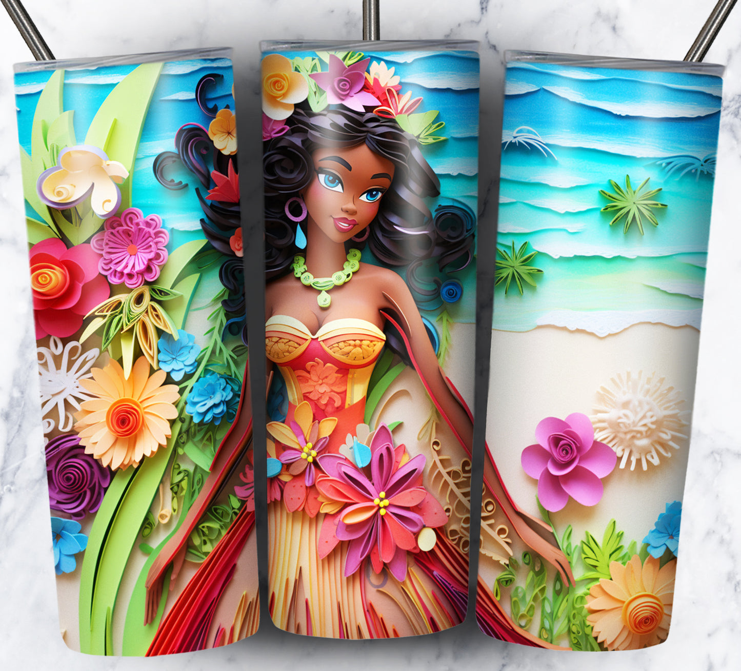 Cartoon Paper Beach Sublimation 20oz Tumbler Images Bundle