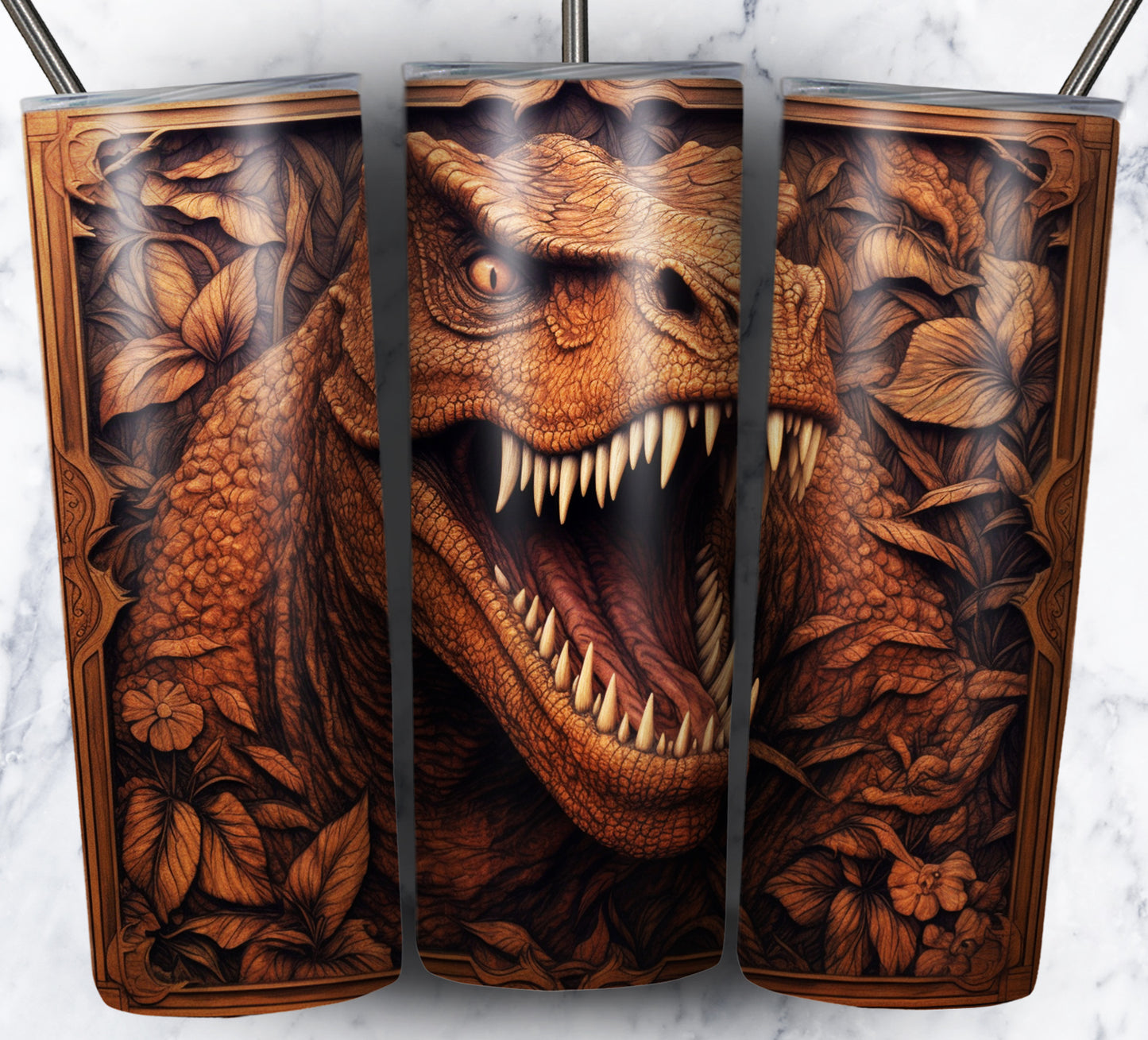 20 Wood Carved Dinos Sublimation 20oz Images Bundle