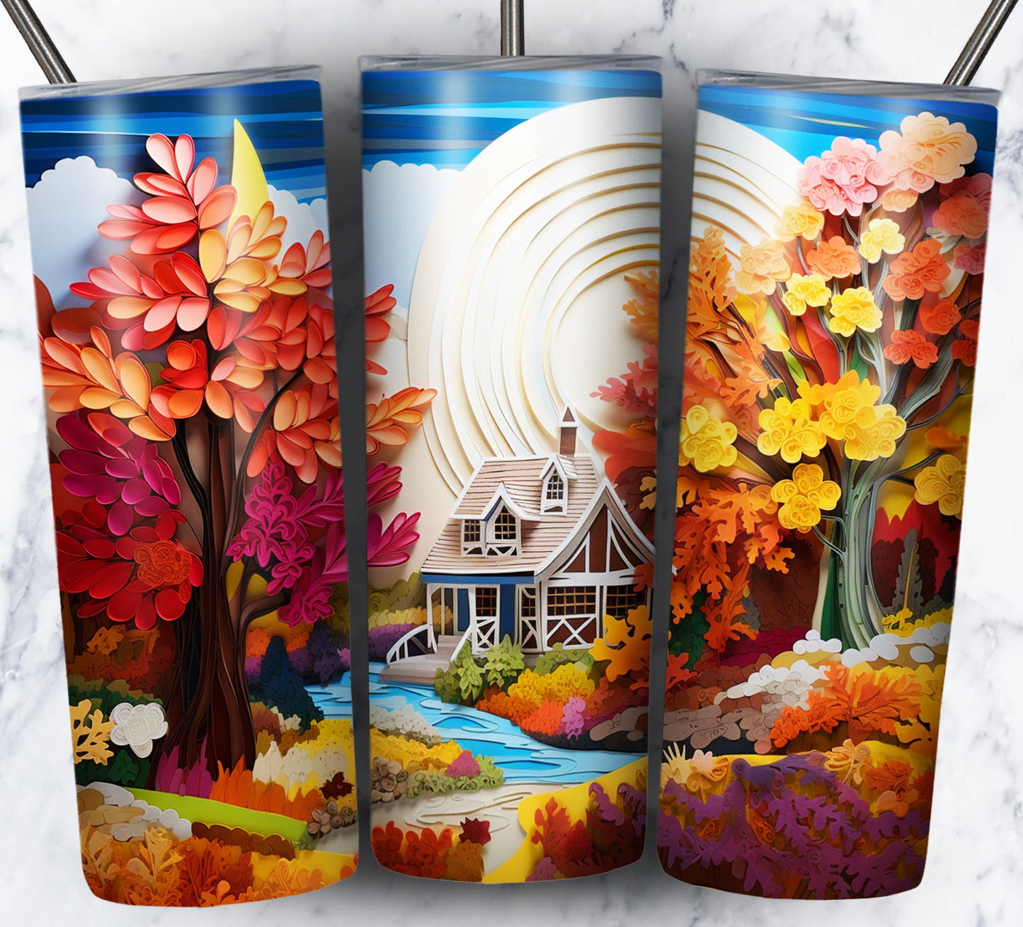 Paper Art Scenery Sublimation 20oz Tumbler Images Bundle