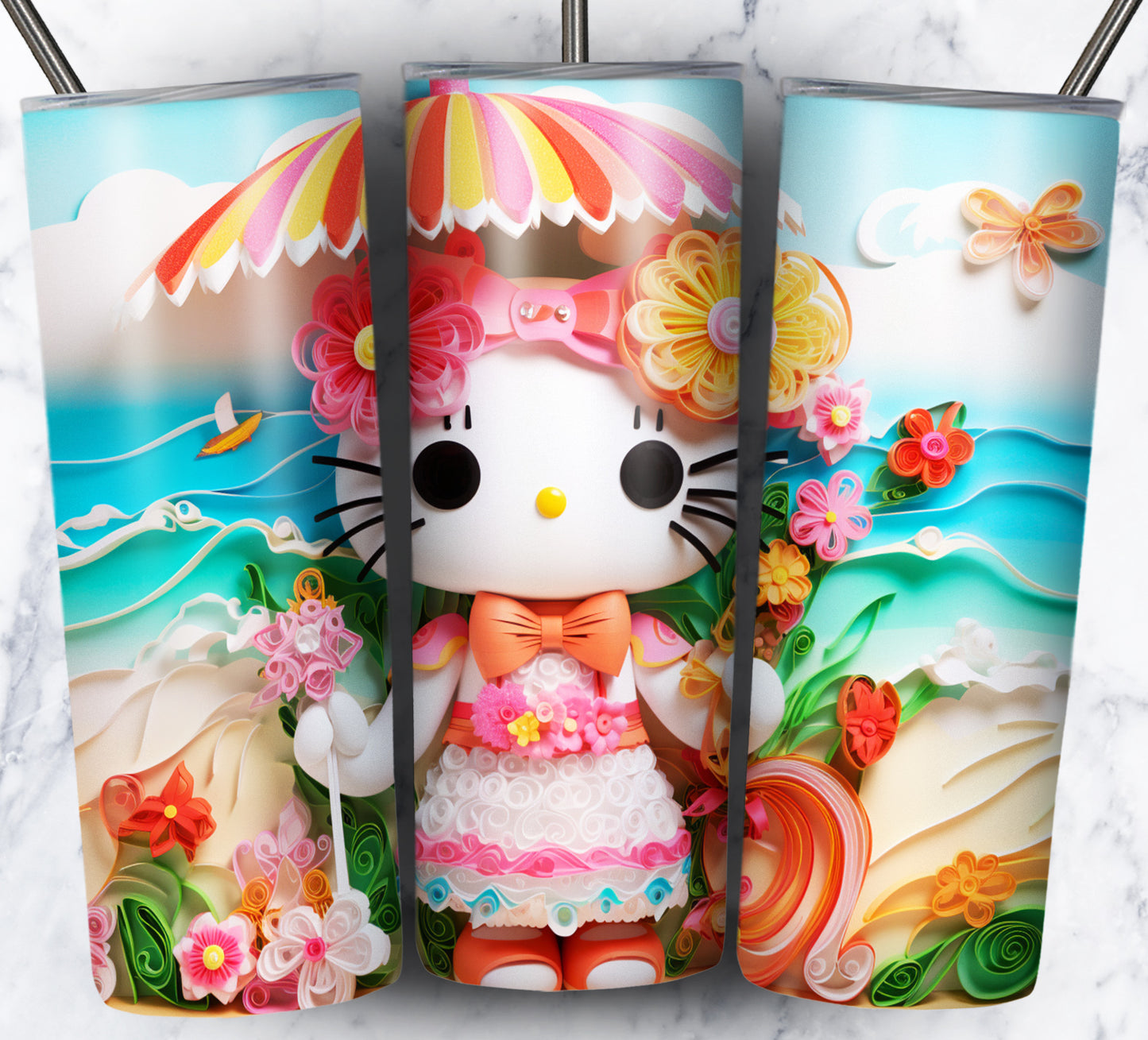 Cartoon Paper Beach Sublimation 20oz Tumbler Images Bundle