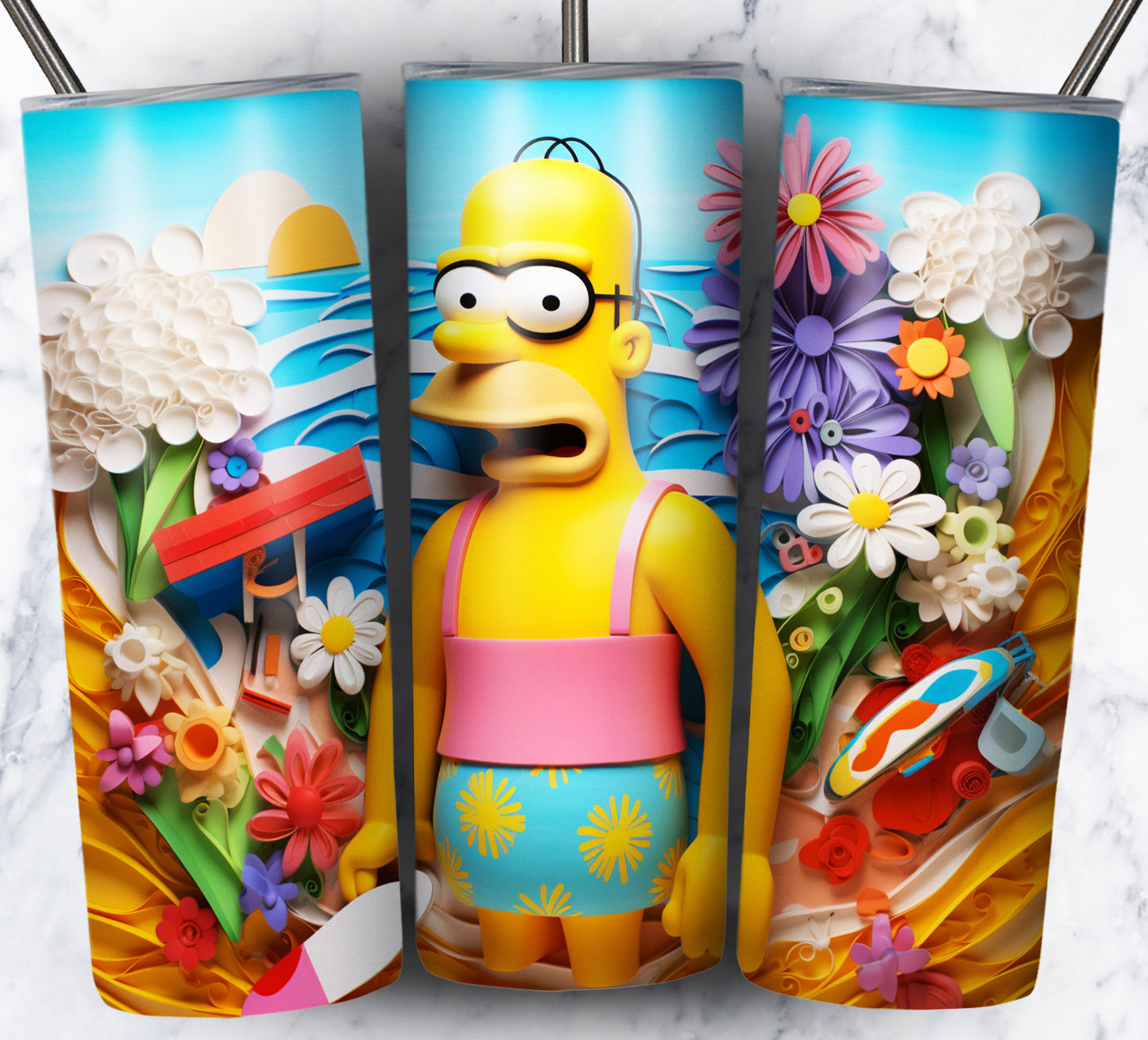 Cartoon Paper Beach Sublimation 20oz Tumbler Images Bundle