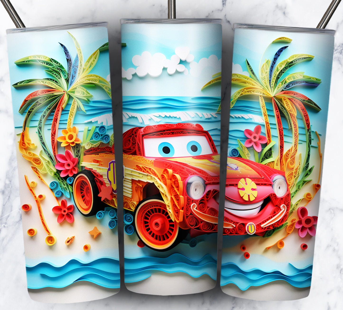 Cartoon Paper Beach Sublimation 20oz Tumbler Images Bundle