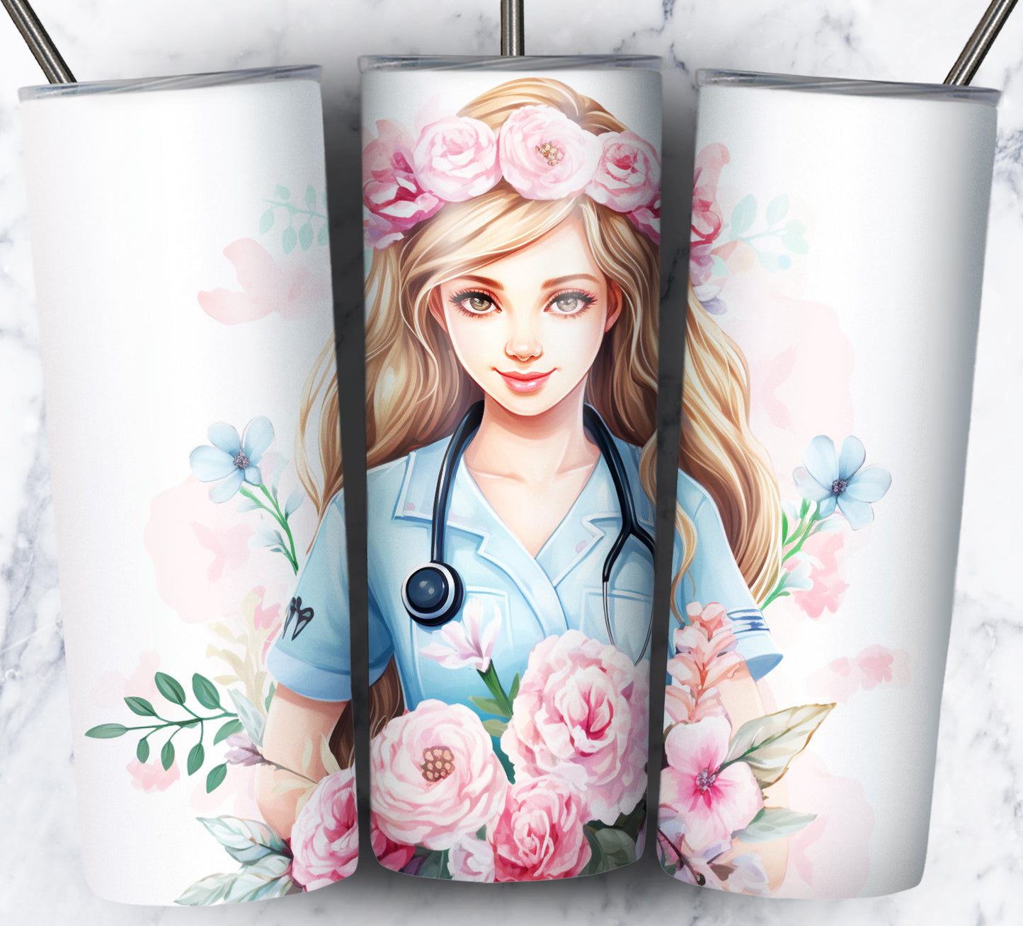 Nurse Floral Sublimation 20oz Tumbler Images Bundle