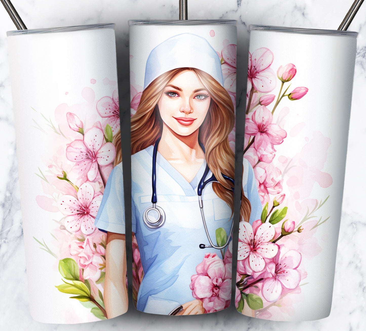 Nurse Floral Sublimation 20oz Tumbler Images Bundle