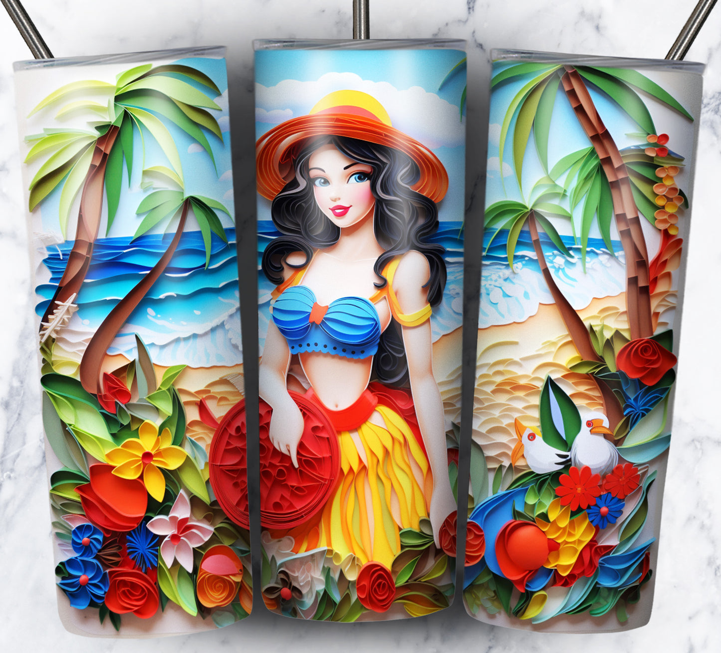 Cartoon Paper Beach Sublimation 20oz Tumbler Images Bundle