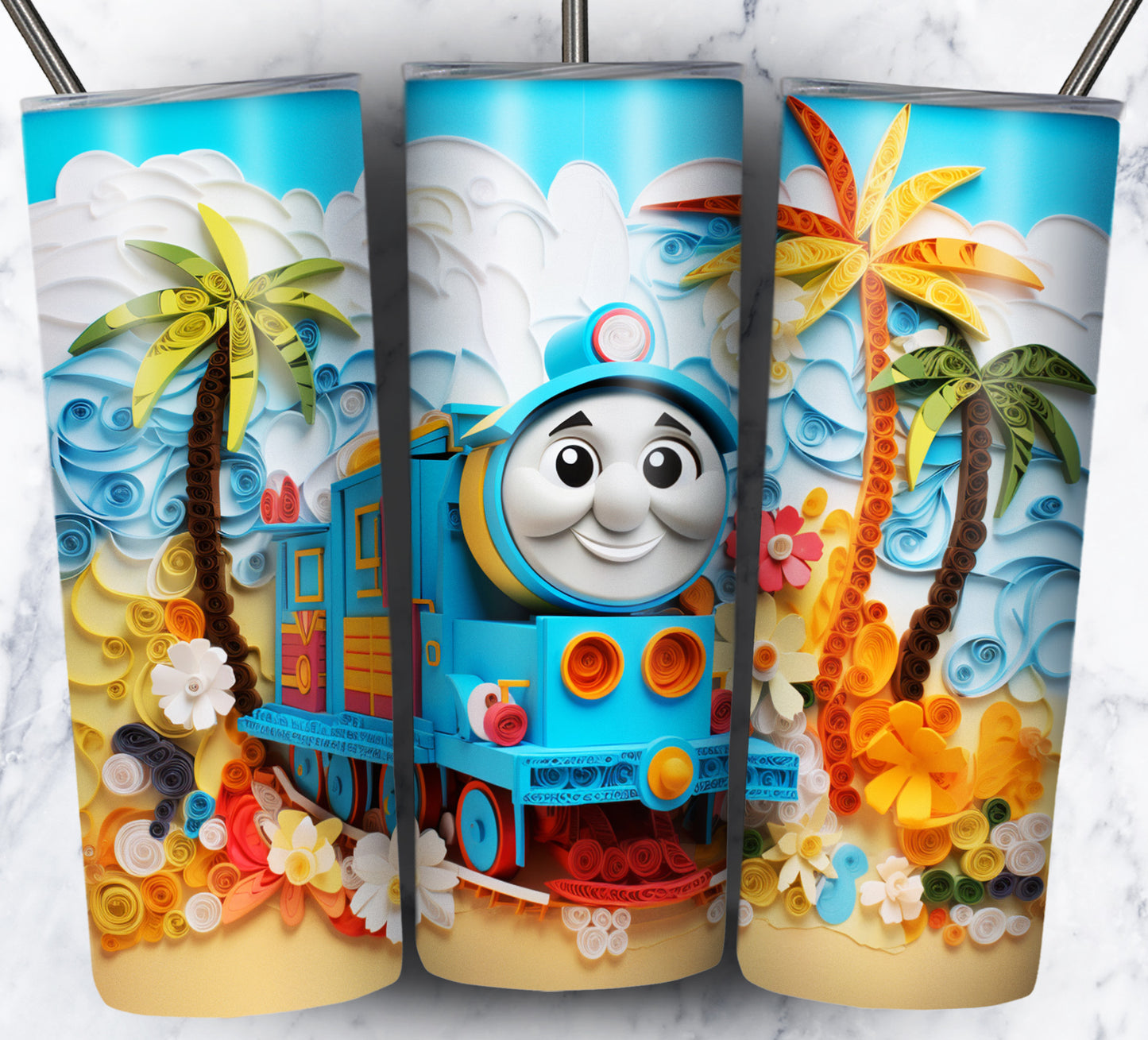 Cartoon Paper Beach Sublimation 20oz Tumbler Images Bundle