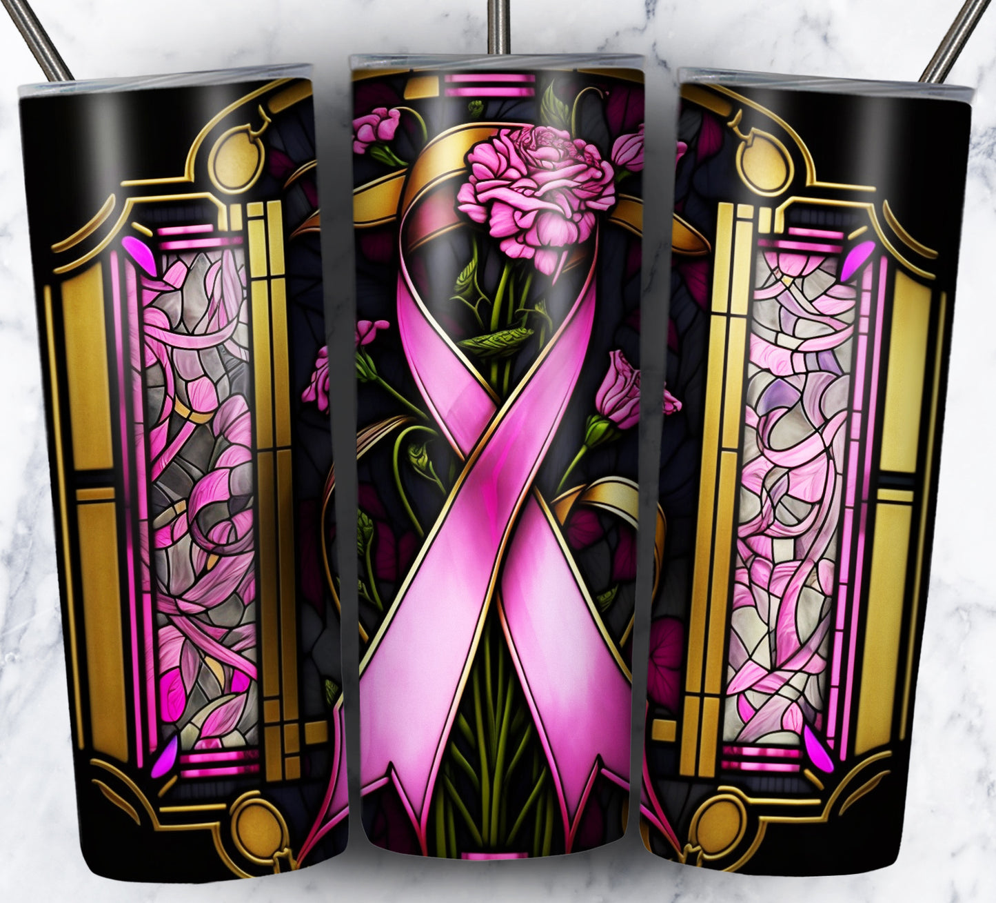 40+ Stain Glass Breast Cancer Sublimation 20oz Images Bundle