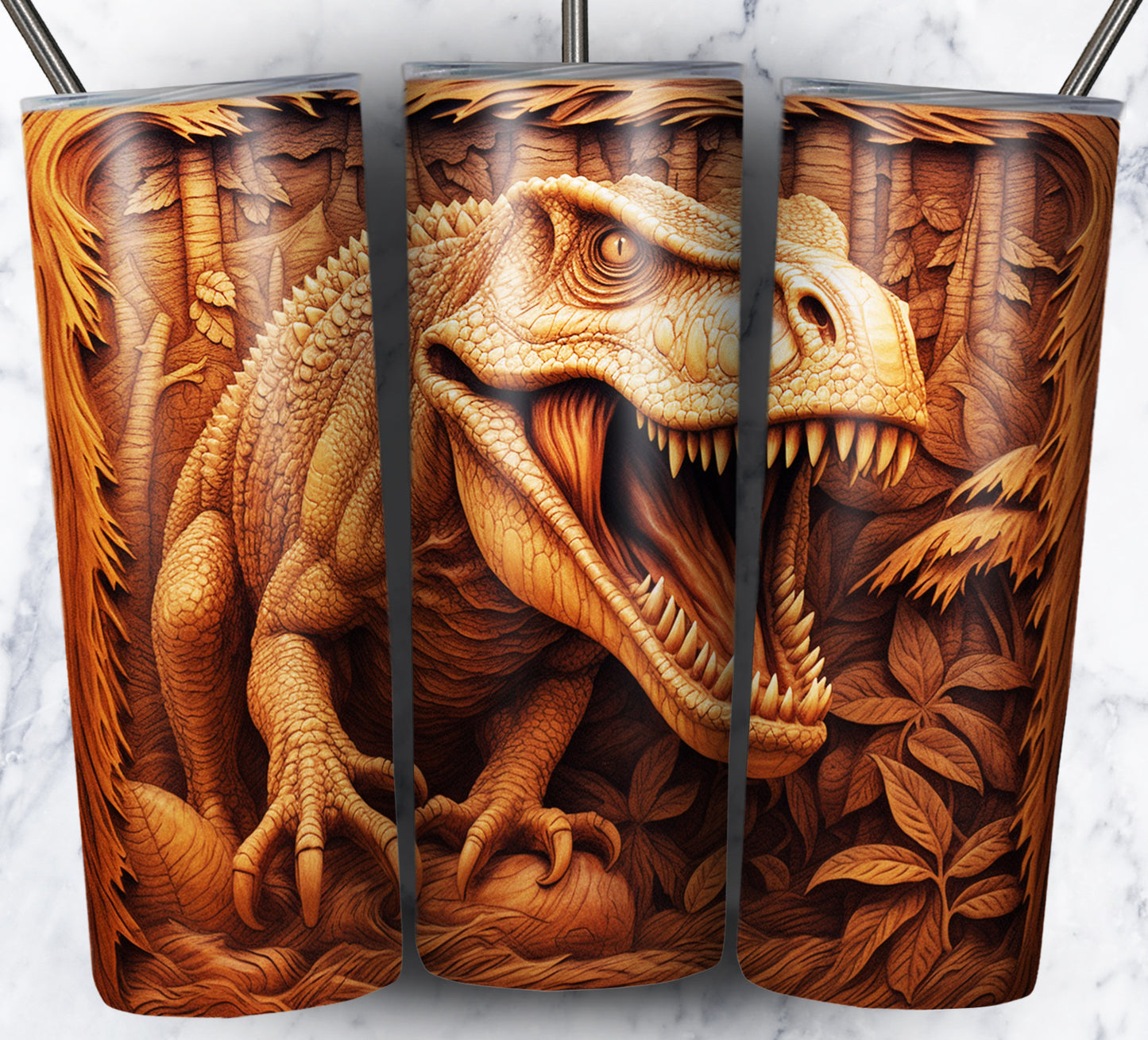 20 Wood Carved Dinos Sublimation 20oz Images Bundle