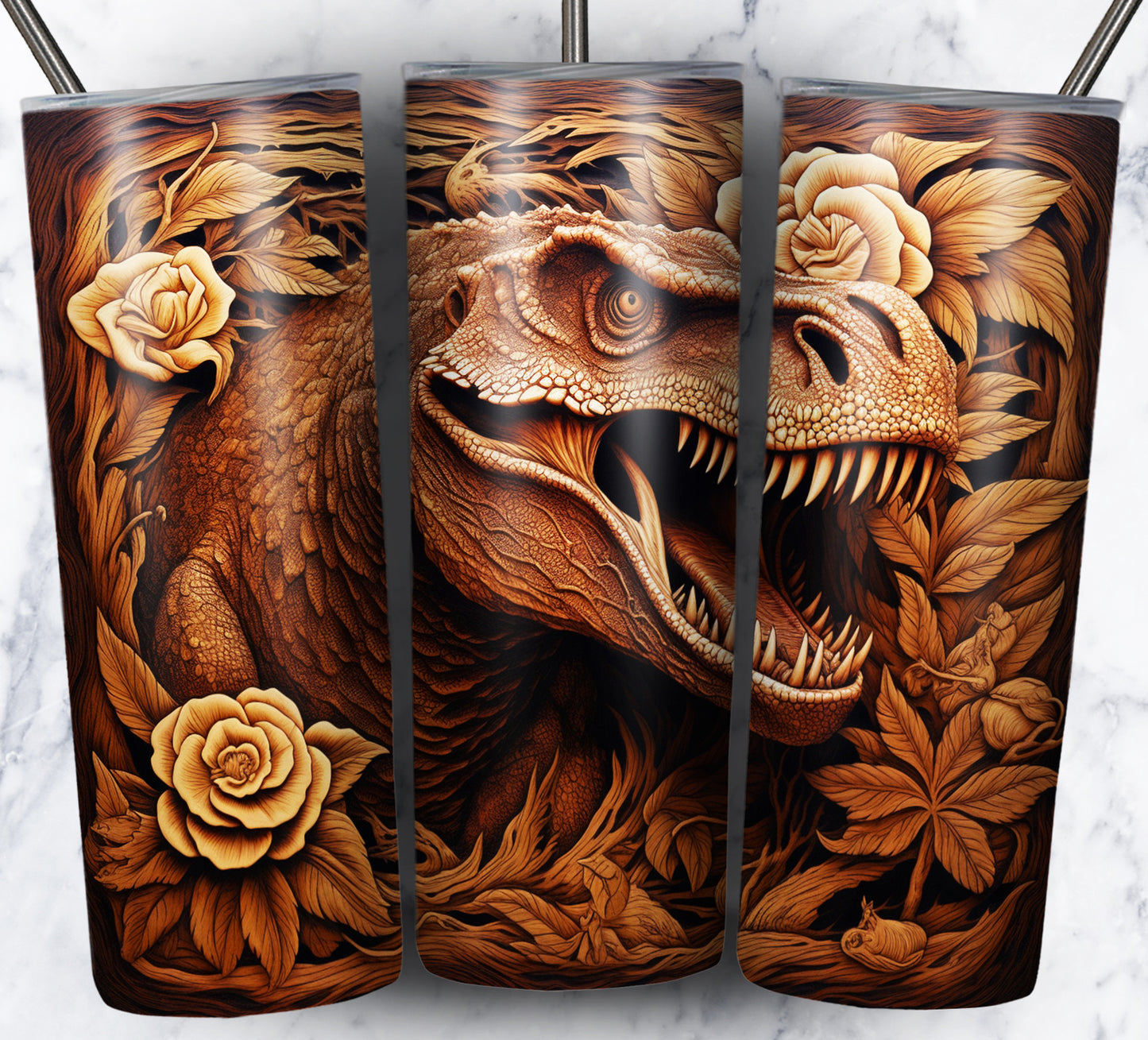 20 Wood Carved Dinos Sublimation 20oz Images Bundle